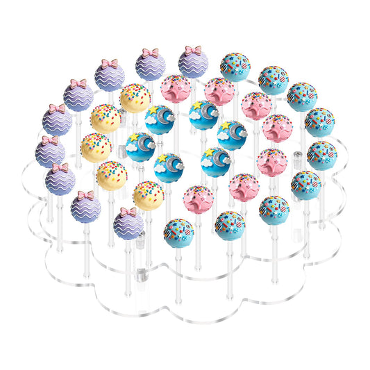 Flower Shape Acrylic Lollipop Stand 36 Holes, Cake Pop Holder with 100 Sticks, 100 Wrappers, 100 Gold Twist Ties, Clear Candy Dessert Display Rack for Christmas Weddings, Birthdays, Baby Showers