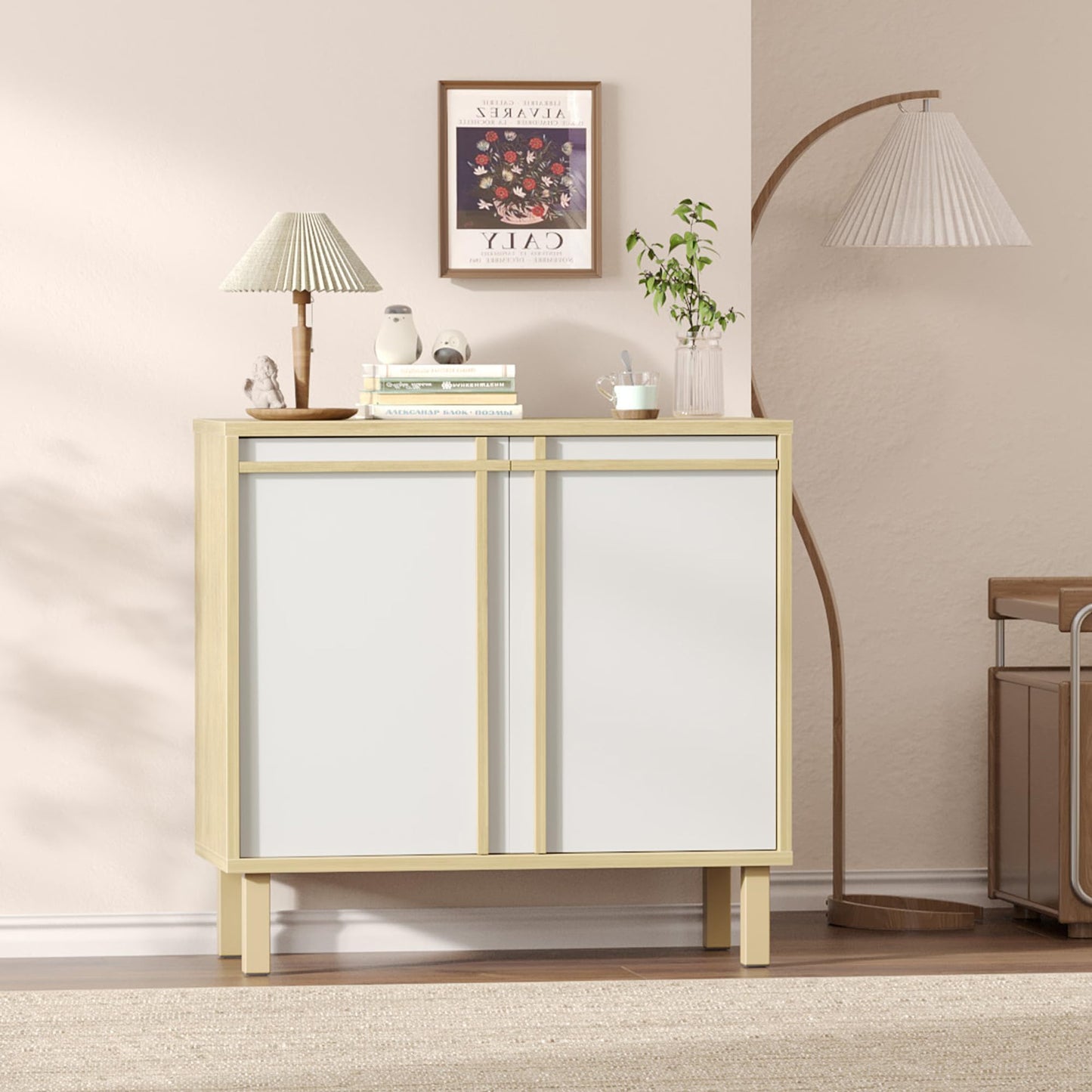 Scoctcoc 30 inch Sideboard Buffet Cabinet, Modern Credenza with 2 Doors & Adjustable Shelf, Small Coffee Bar Storage for Kitchen, Entryway