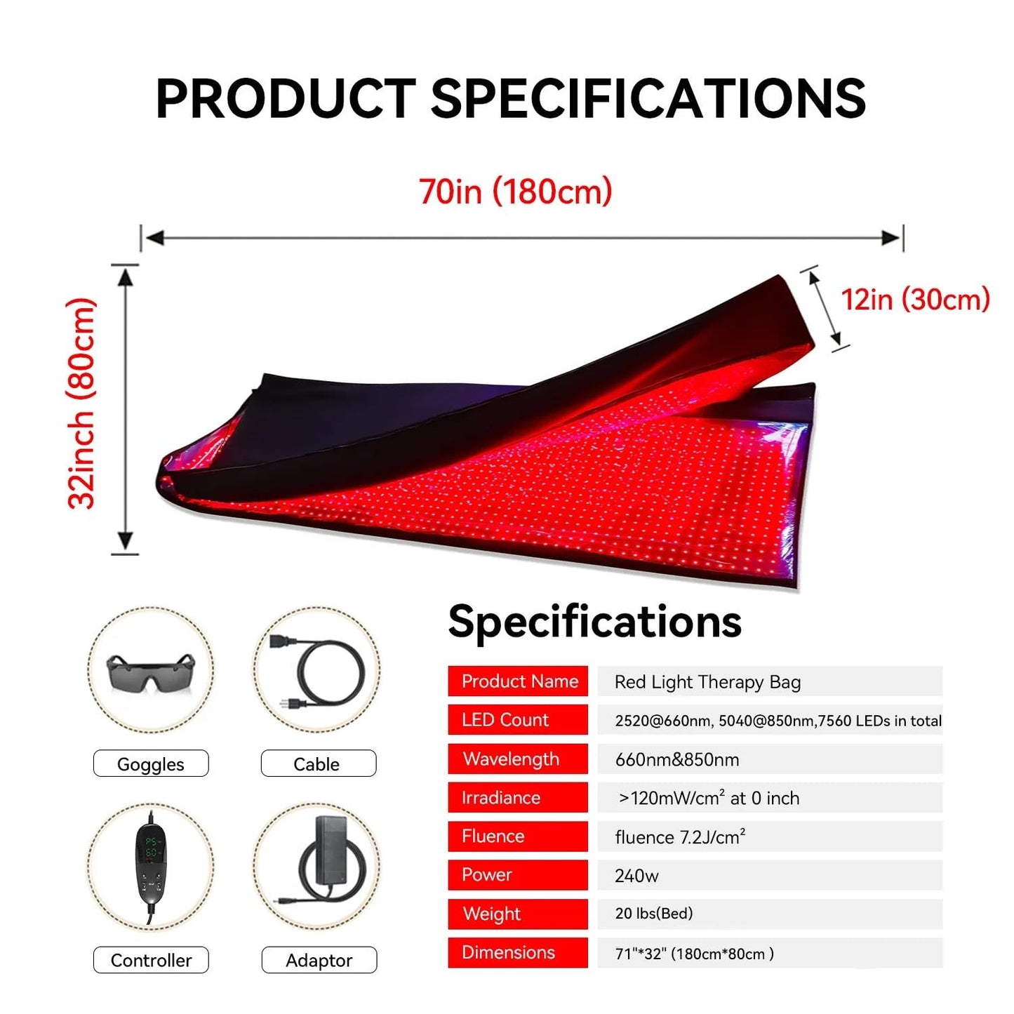 MEGELIN Red Infrared Light Therapy Bag for Whole Body, 70inch*32inch*12inch,2520 LEDs for Full Body Red Light Therapy Mat at Home