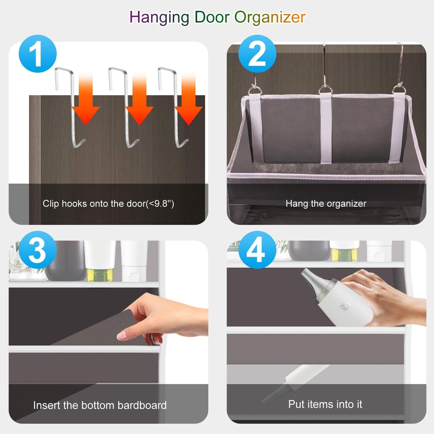 XiflLife Over The Door Organizer Closet,5 Bins 10 Side Pockets,Hanging Organizer,Anti Tilt 44 lbs Load Organizers and Storage with Clear Window for Bedroom,Nursery,Rv,Bathroom,Camper(Light Grey)