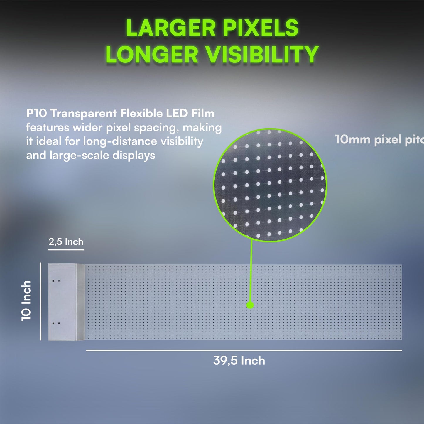 P10 Transparent Flexible LED Film Display for Storefront Windows and Retail Advertising | Directly Applies to Existing Glass Surfaces | Sunlight Visible Screen | Self-Adhesive (3 of P10 plus TB20)