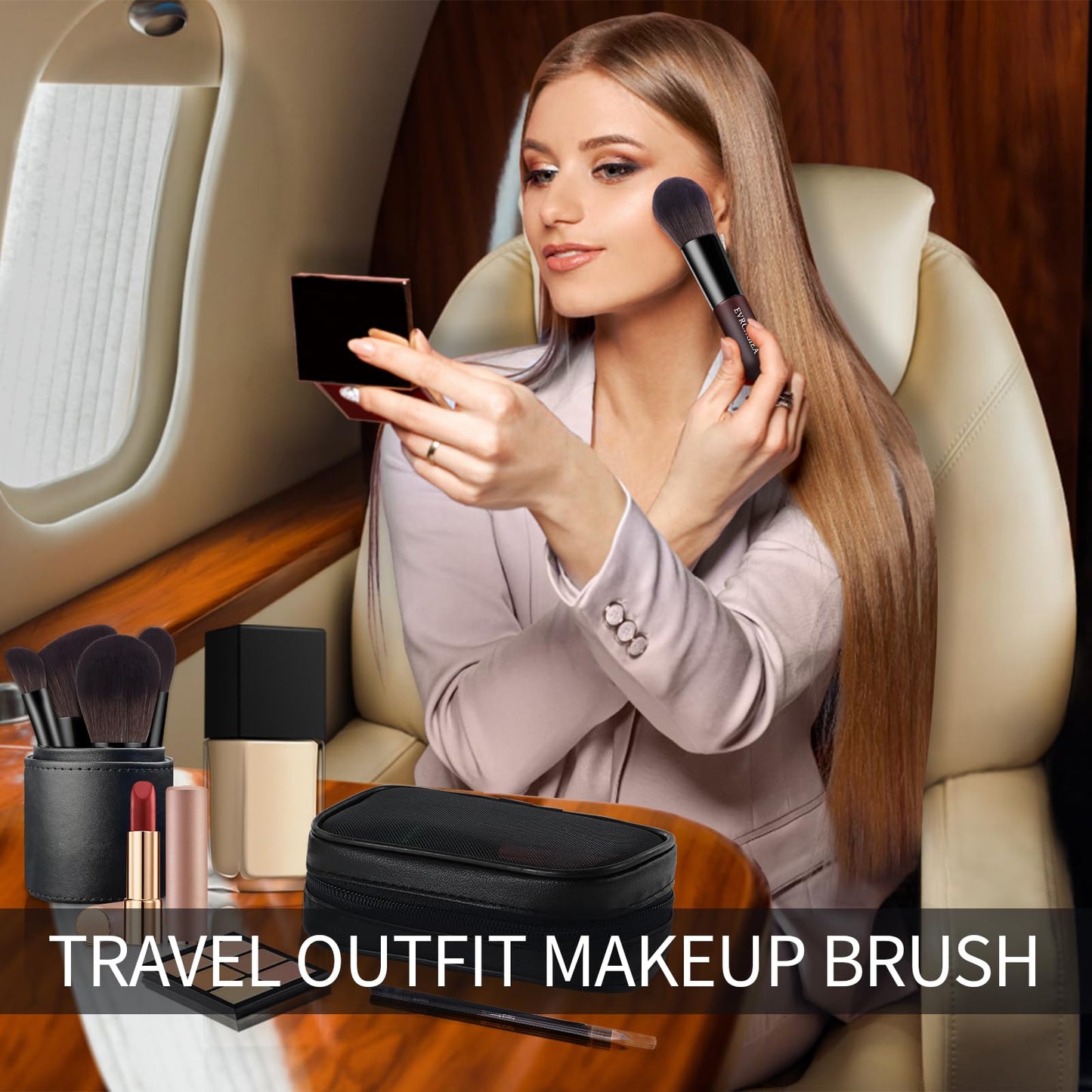 Travel Makeup Brush Set, 15 pcs Mini Makeup Brushes and 2 Puff for Foundation, Powder, Eyeshadow, Highlight, Contour, Blush & Concealer, Small Makeup Brush Set Purse Size with Case (black and brown)
