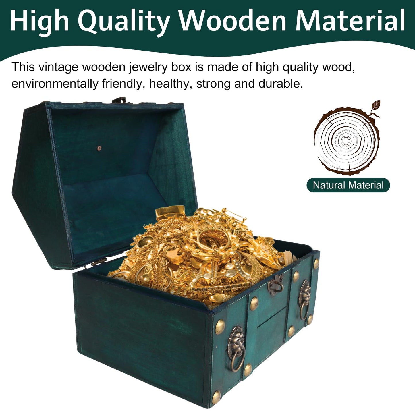 HonyQiShuo Decorative Wood Treasure Chest Box with Small Metal Lock