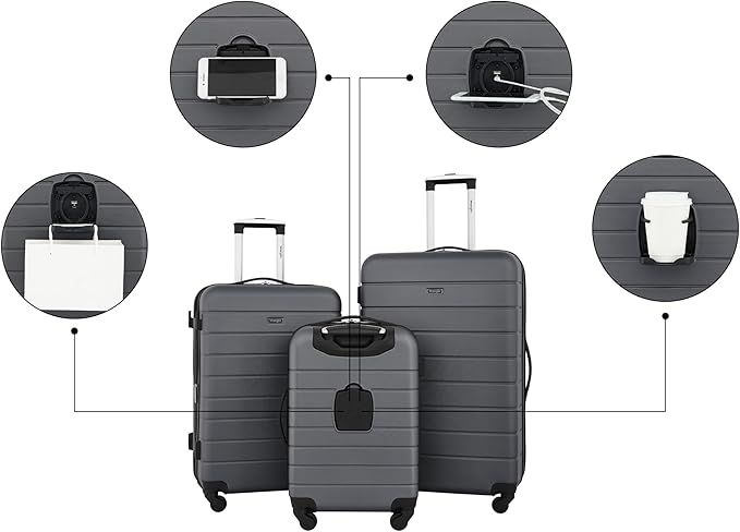 Wrangler Smart Luggage Set with Cup Holder and USB Port, Quiet Shade, 3 Piece