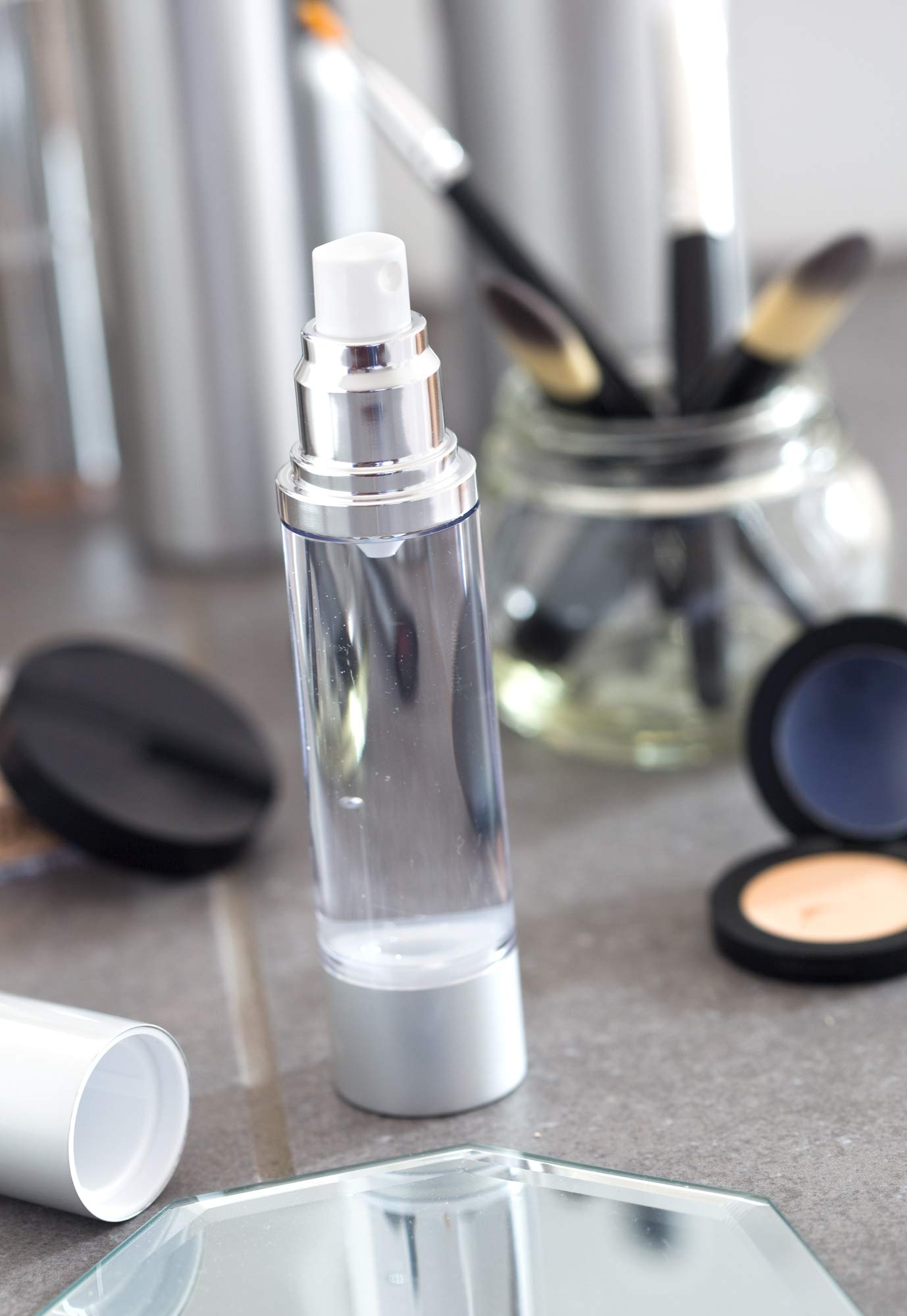 JUVITUS (2 Pack) 1.7 oz Acrylic Airless Spray Bottle Silver Matte Travel Storage