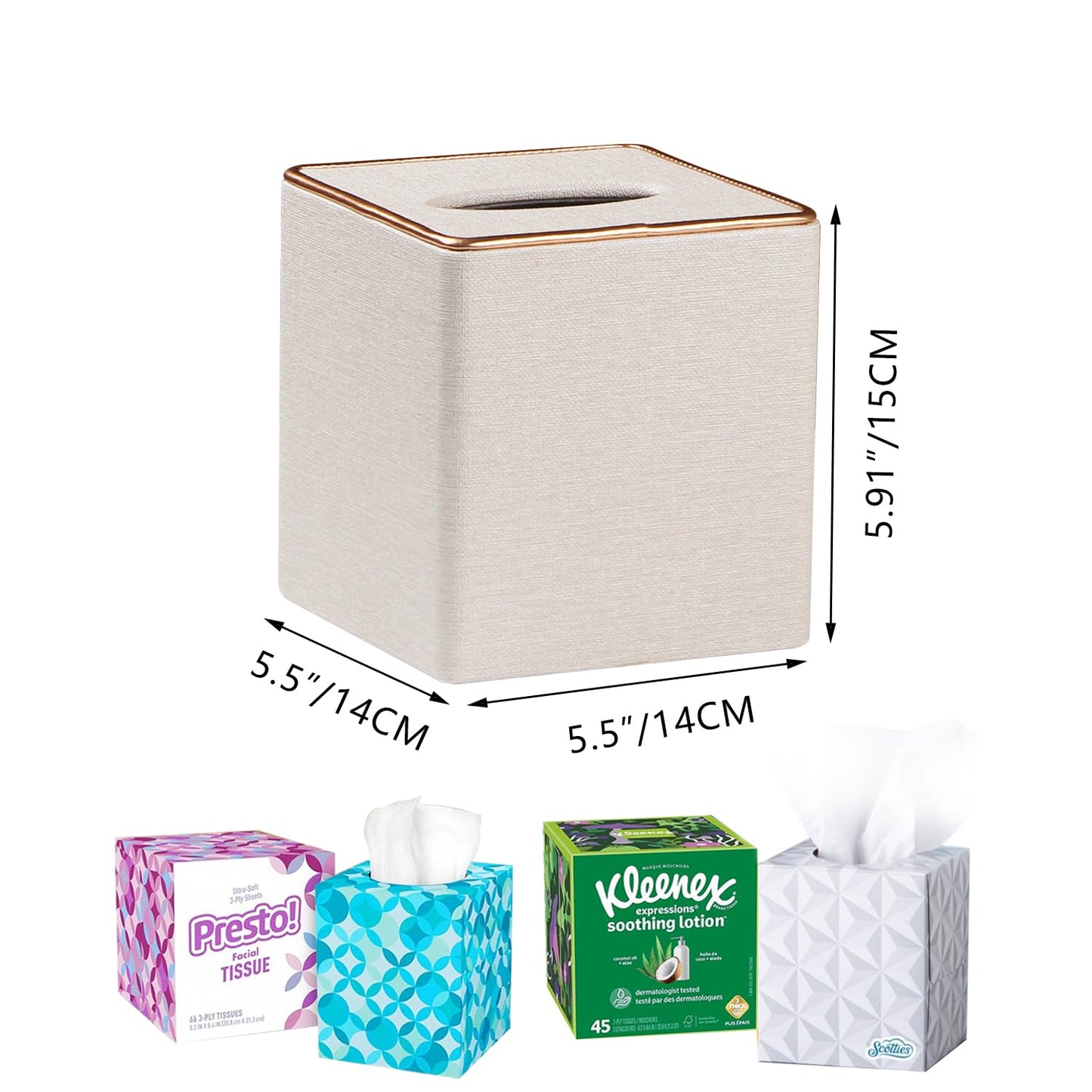 Leather Tissue Box Cover Square,Decorative Cube Tissue Box Holder with Magnetic Bottom,Facial Paper Organizer Table Napkin Case Dispenser for Bathroom NightStand Coffee Car Home Office,Beige