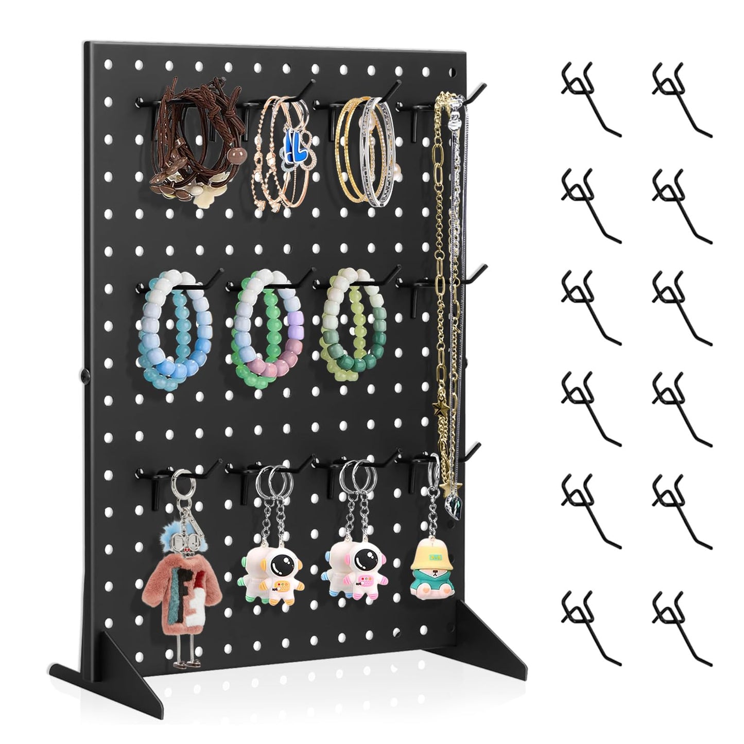 Peg Board Display Stand for Vendors with 12 Hooks Metal Tabletop Pegboard Display Stand for Craft Shows 17" X 13" Retail Display Racks Peg Board Organizer Holder Black