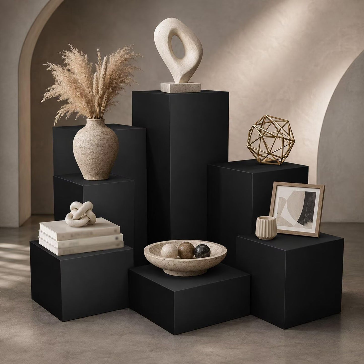 Black Display Pedestal Stand-Matte Mdf edestal Stand 15.8"*15.8"*43.3"