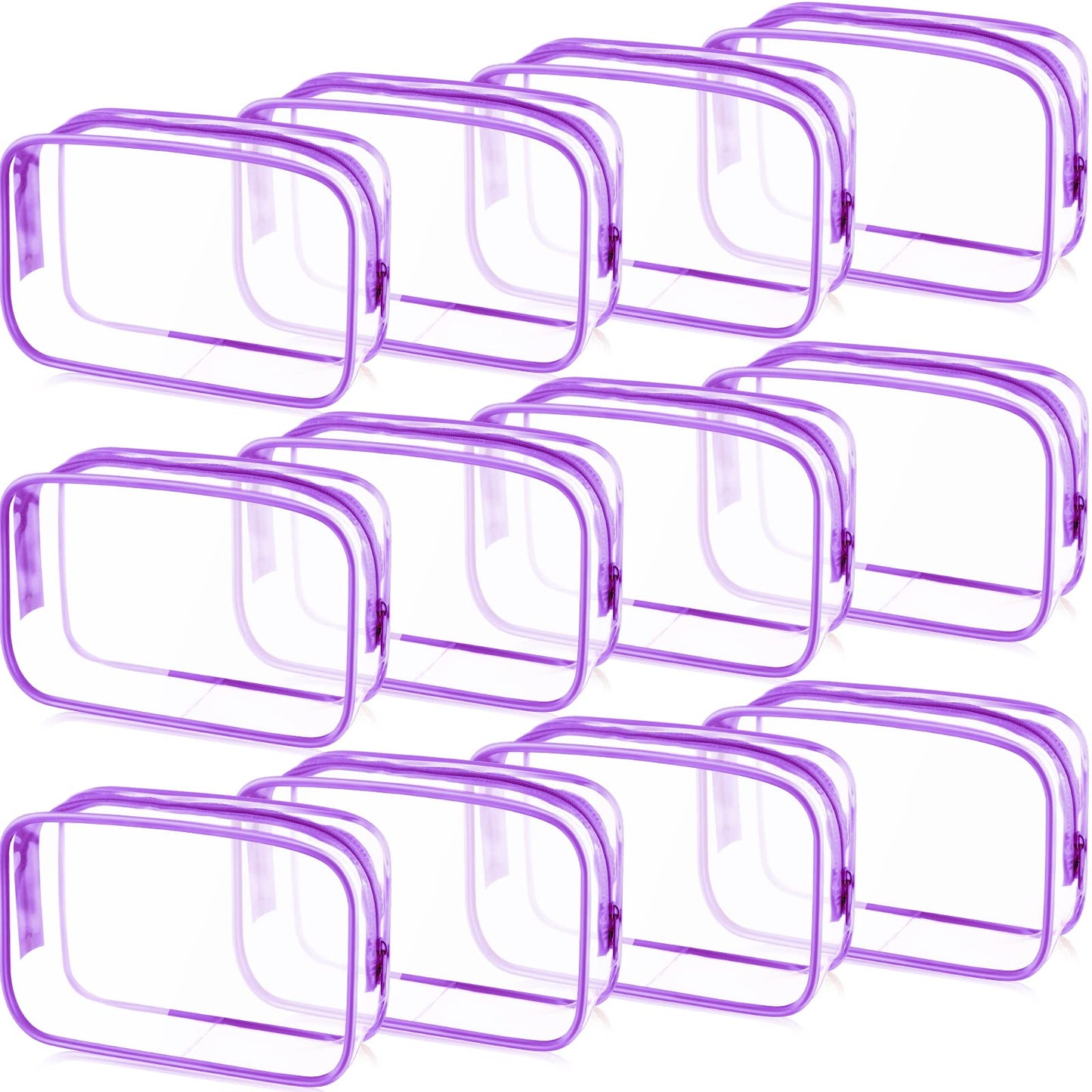 Weewooday 12 Pieces Clear Makeup Bags Cosmetic Storage Bags PVC Zipper Pouches Travel Waterproof Makeup Plastic Case for Women Organizing Toiletries Traveling Bathroom(Medium,Purple)