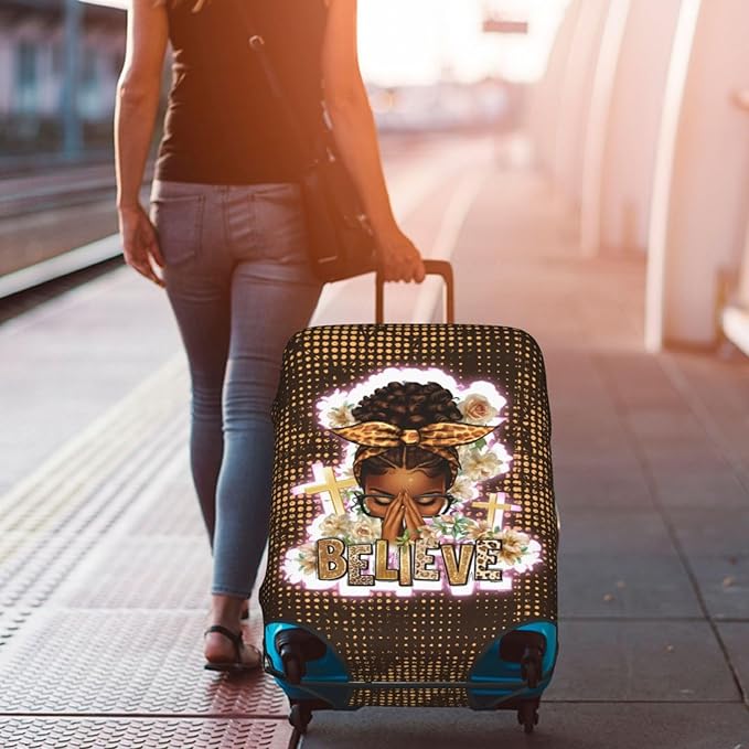 Travel Suitcase Protector African American Girl Elastic Protective Washable Luggage Cover With Concealed Zipper Suitable For 18-32 Inch(XL (for 29-32 inch luggage))
