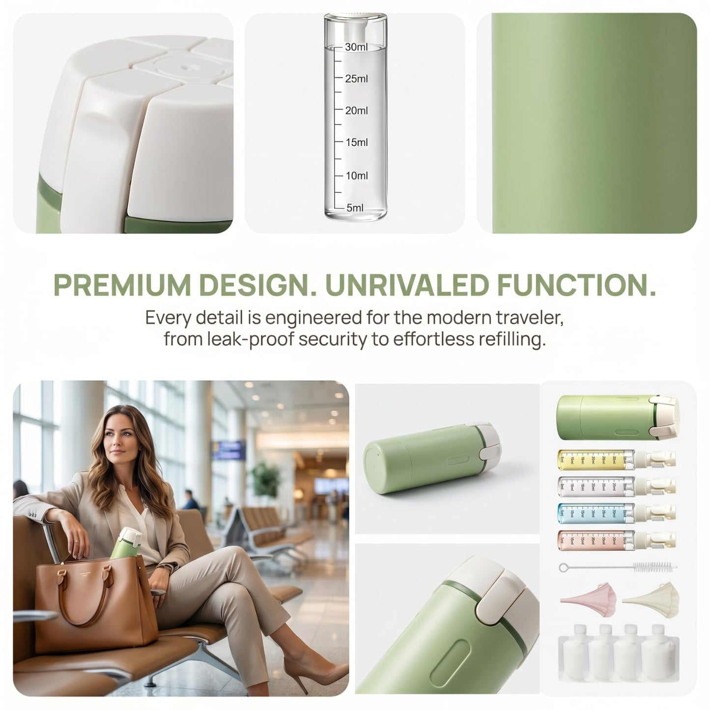 4 in 1 Travel Dispenser,Travel Shampoo and Conditioner Bottles,Refillable Leak Proof Containers Toiletries for Business Travel and Vacation 120ML (Green 1)