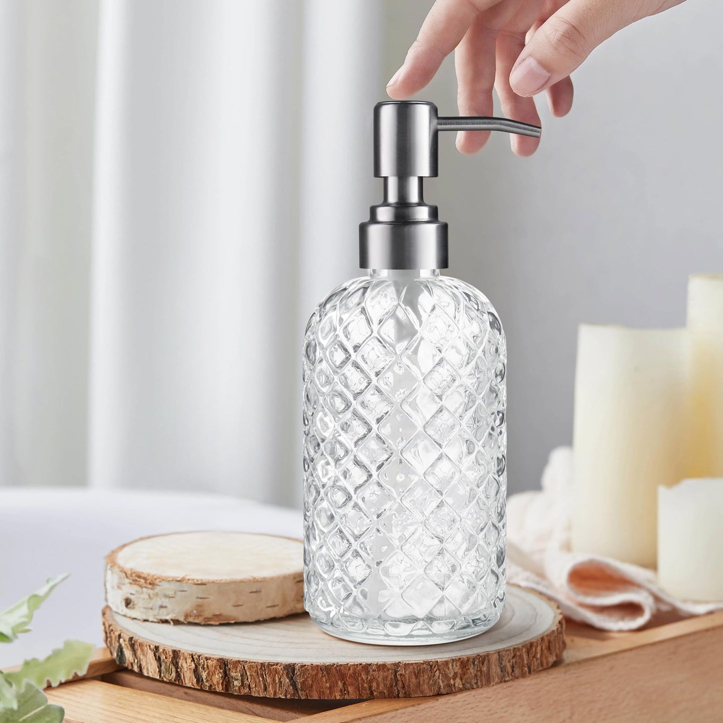 Kaishun Refillable Glass Soap Dispenser (2PC) for Hand Soap & Lotion, Clear