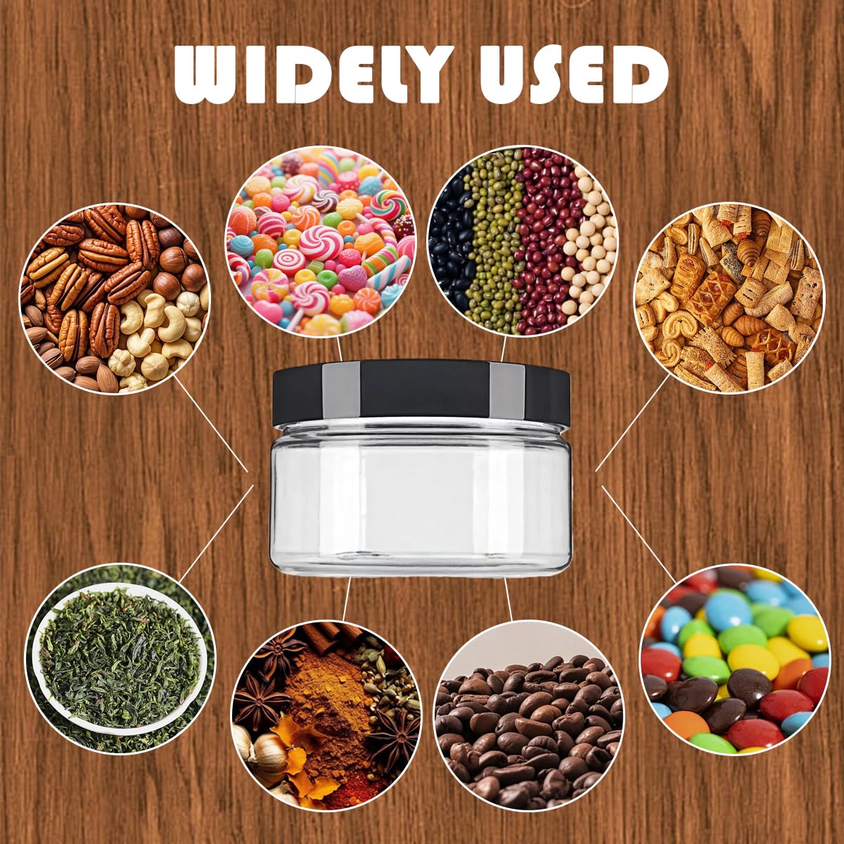 8 Oz / 250ml PET Plastic Refillable Jars Empty Cosmetic Containers Cases with Black Lid Cream Lotion Box Ointments Bottle Food Bottle Makeup Pot Jar for Lip Balm Make Up Eye Shadow Powder Pack of 6