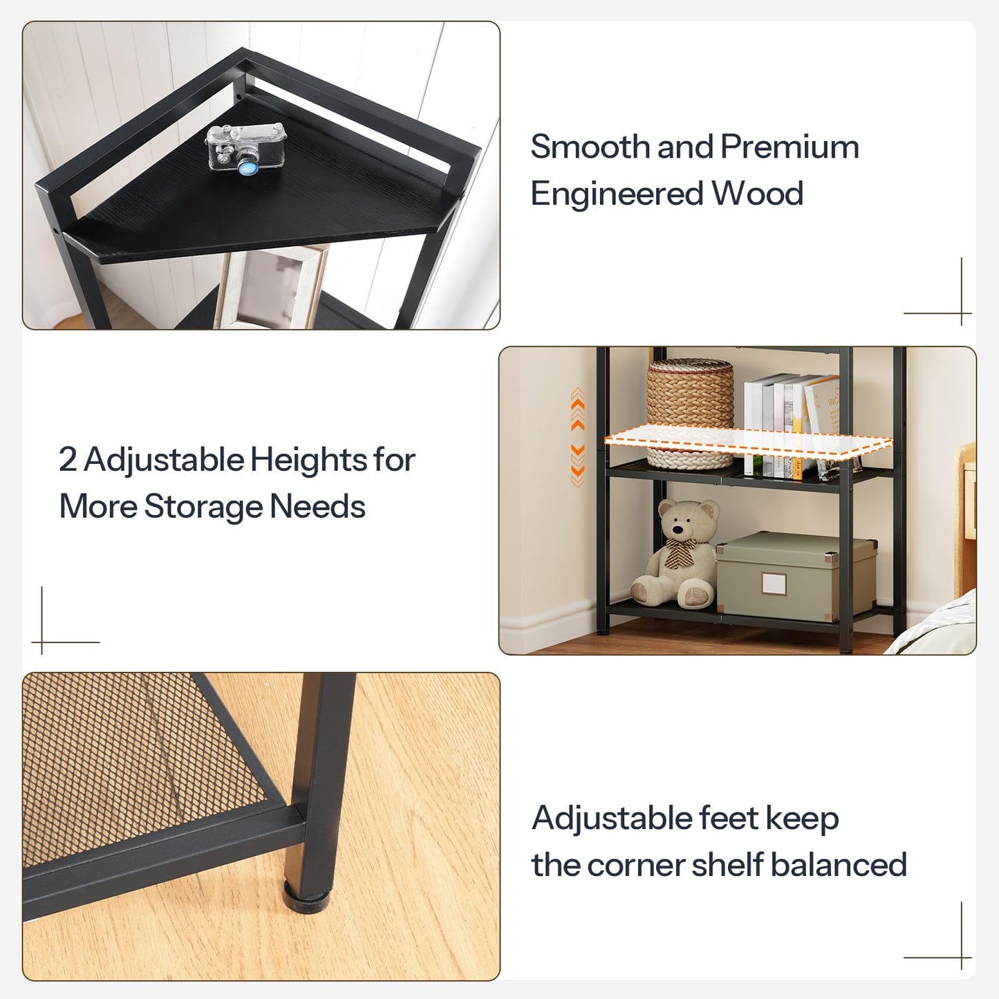HOOBRO 5-Tier Corner Shelf Stand, Corner Shelf with LED Light, 56.3" Tall Corner Bookshelf, Display Rack Storage Organizer with Table, for Small Spaces, Living Room, Entryway, Black BB69DCJ01