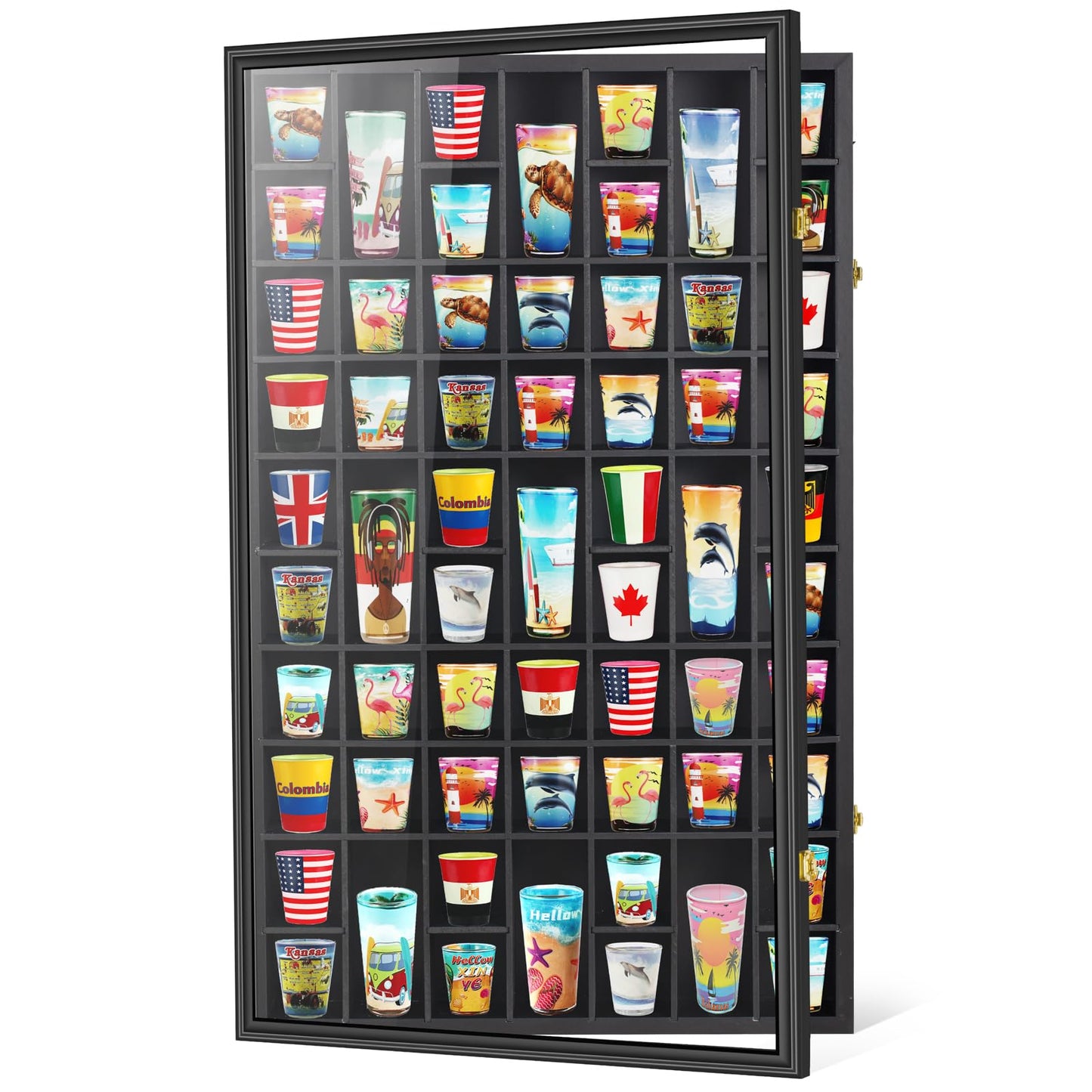 Black Shot Glass Display Case Large 61 Slots Glass Display