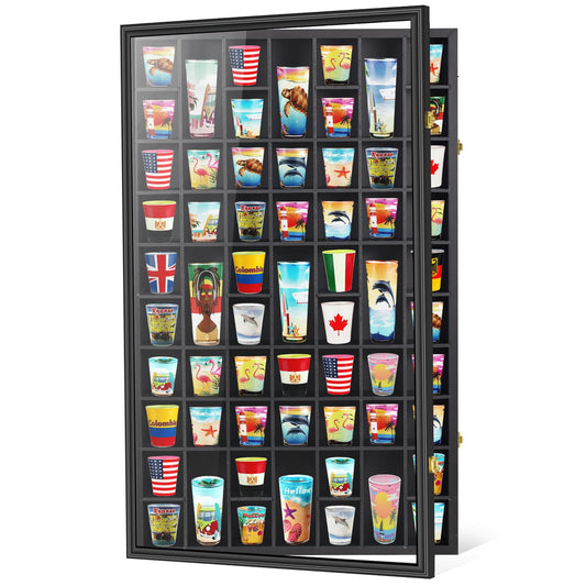 Black Shot Glass Display Case Large 61 Slots Glass Display