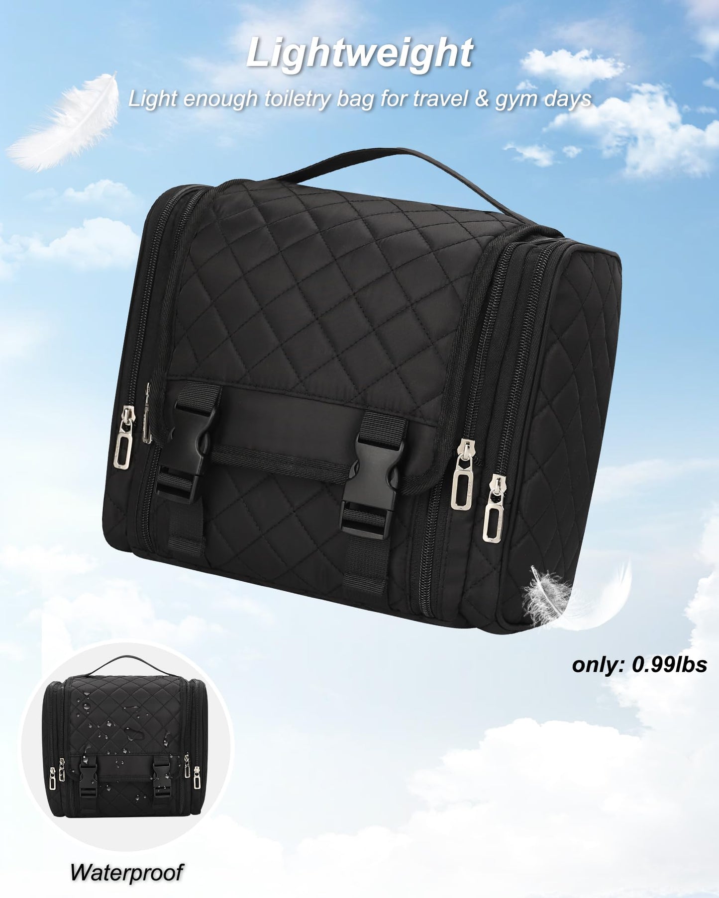 TANTO Hanging Toiletry Bag for Women, Travel Toiletries Bag Water-resistant Large Makeup Cosmetic Organizer with Hook Portable Bathroom Bag for Full-size Bottles,Travel Essentials (Black,Large)