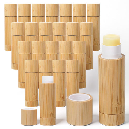 24pcs Bamboo Empty Lipstick Tubes, 5g Refillable DIY Lip Balm Containers Lip Gloss Tubes with Rotable Plastic Inner for Women Cosmetic Lip Gloss Tubes for Lipstick, Deodorant, Solid Perfume, Makeup