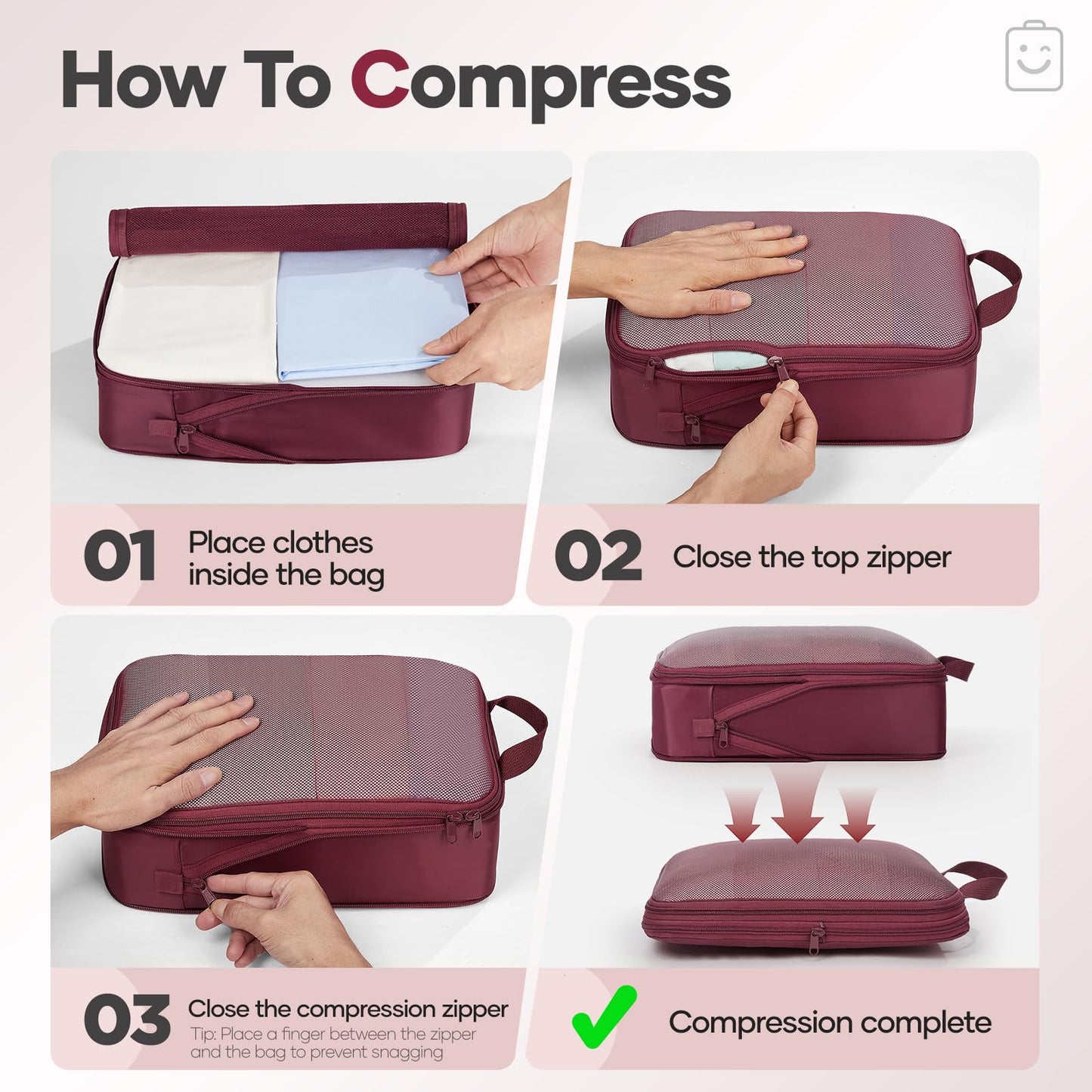 Veken 9/11 Set Compression Packing Cubes for Travel Essentials,Compressible Expandable Large Luggage Suitcase Organizer Bags for Clothing,Space Saver Bags with Over 1000 pcs of Mesh Holes(Wine Red)