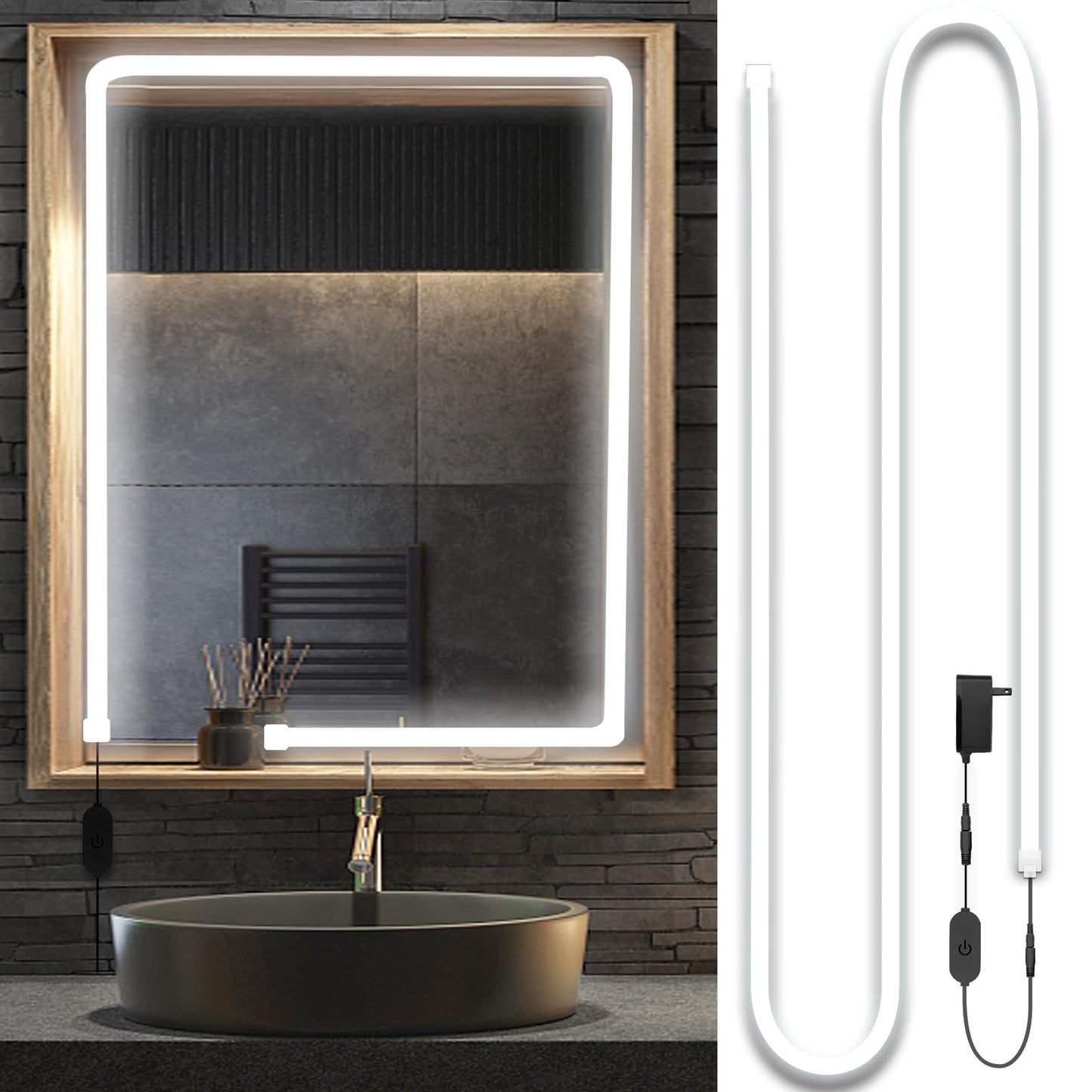 Blikshin LED Vanity Mirror Lights, Hollywood Style Makeup Lighting, 10FT/6000K/Dimmable/12V Adapter/Self-Adhesive Strip Lights for Mirror, Lighting for Makeup Vanity Table & Bathroom Mirror
