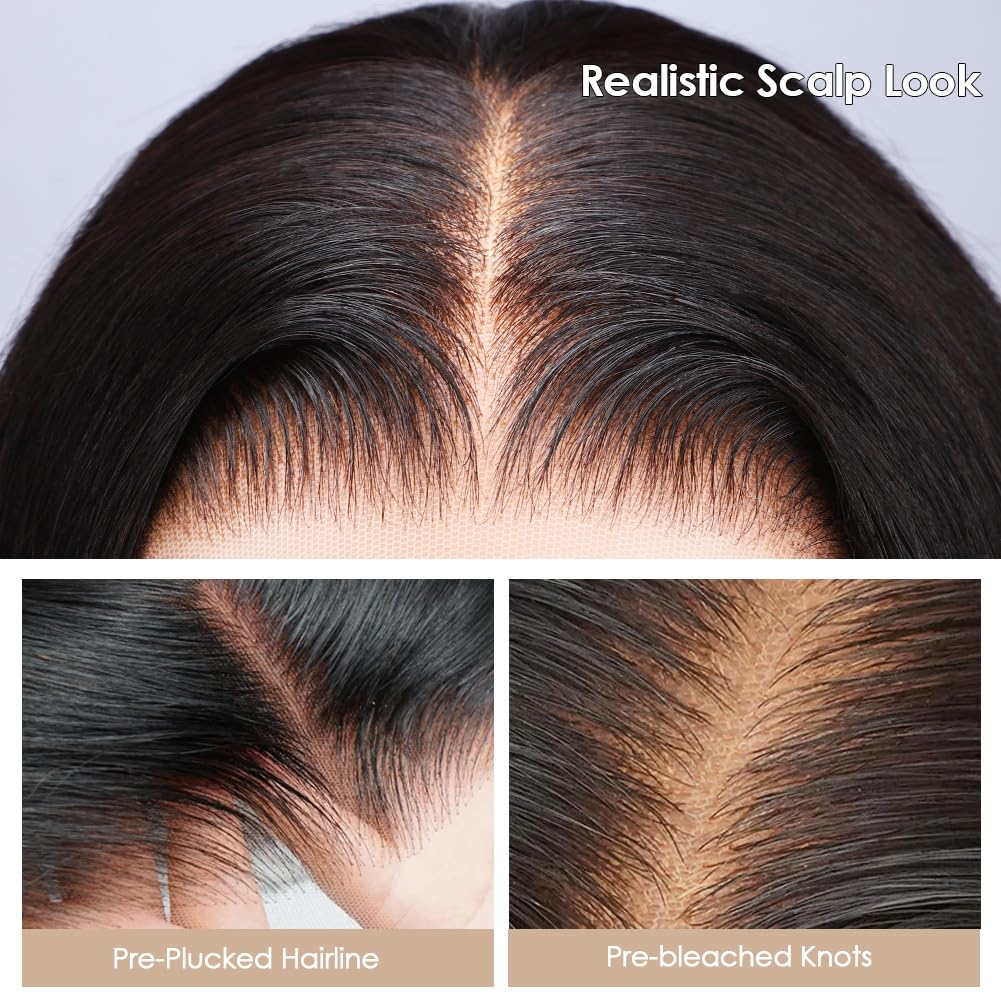 Yamikk 13x6 Body Wave Lace Front Wigs Human Hair Pre Plucked Pre Bleached 180 Density Soft Human Hair Wigs For Women 28 Inch HD Lace Frontal Wig With Baby Hair