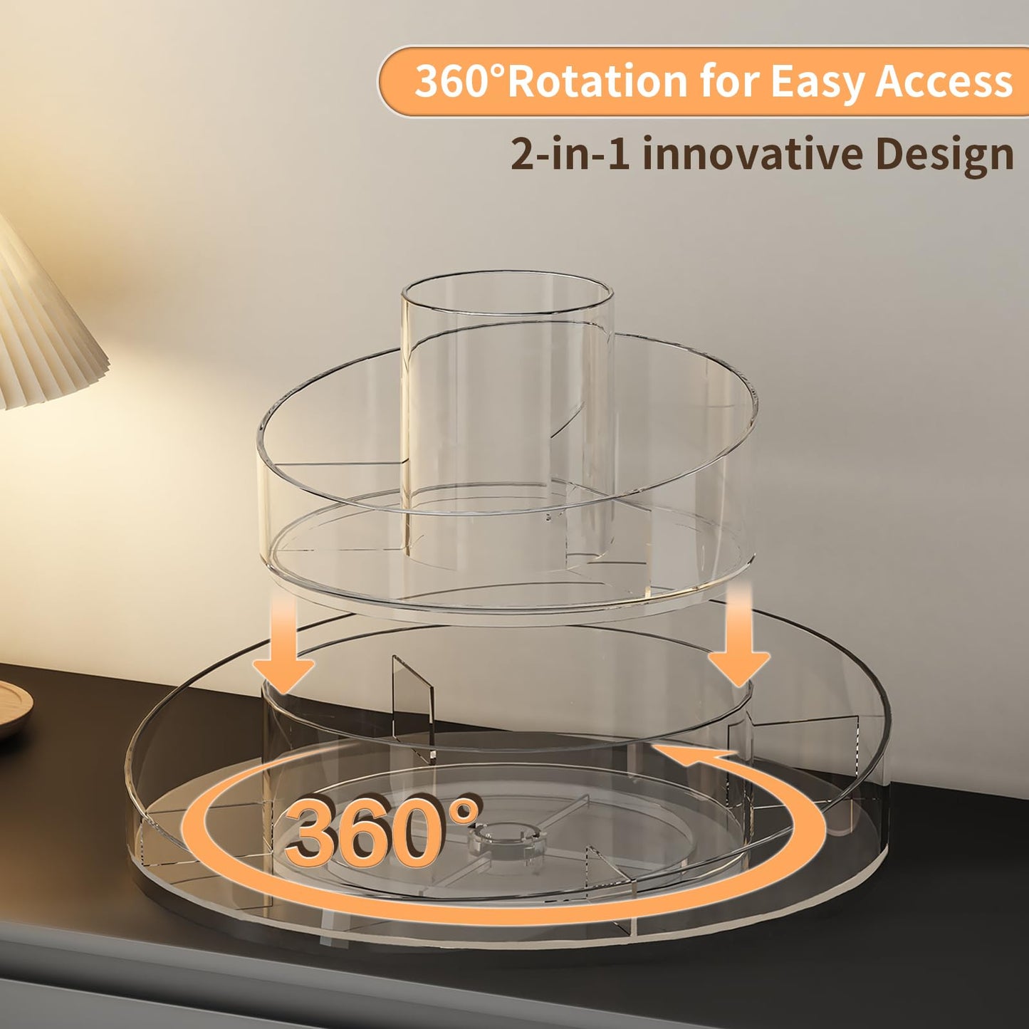 Molutsody 360° Rotating Makeup Organizer - Cosmetic Skincare Organizers wish Brush Holder, Large Capacity Cosmetic Display Case for Vanity, Bathroom Countertop (Clear)