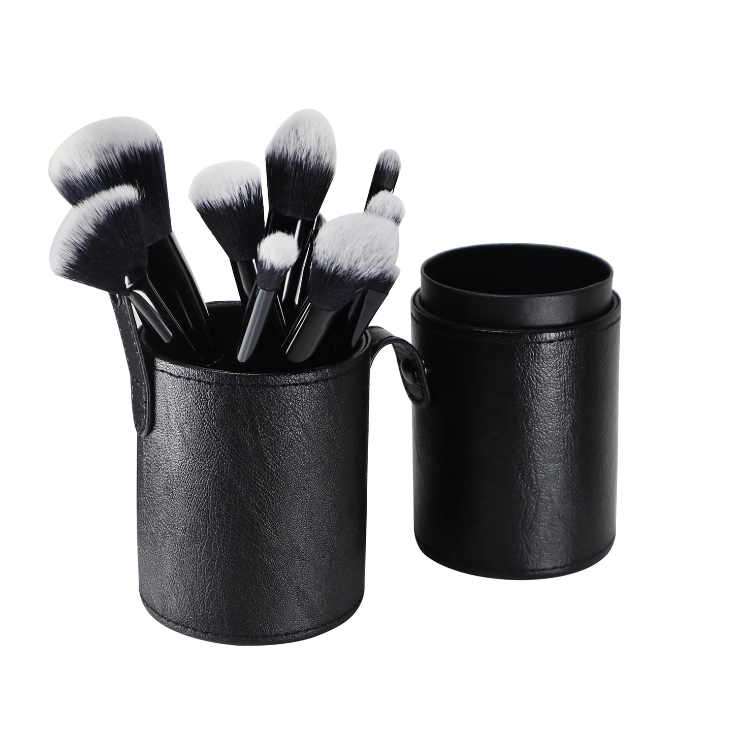 Kososuru Portable Makeup Brush Case,Pu Leather Makeup Brush Holder with Button,Travel Cup Storage Dustproof Makeup Cosmetic Bags for Women (Black)
