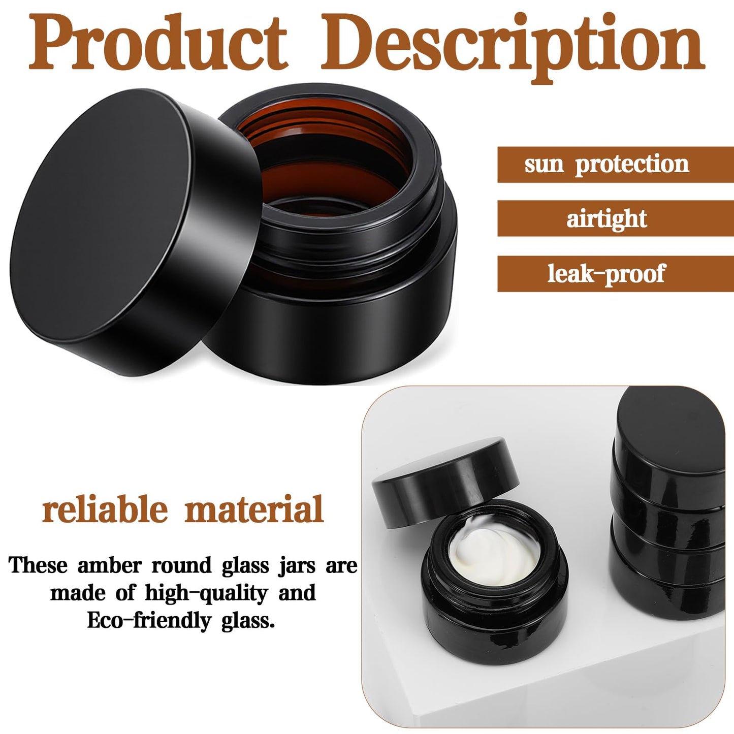 30 Pack Small Sample Containers with Lids, 5ml Amber Glass Sample Jars for Cosmetics, UV Protection Refillable Mini Jars for Skincare, Cream, Essential Oil Storage (1.3" x 1.3" x 1")