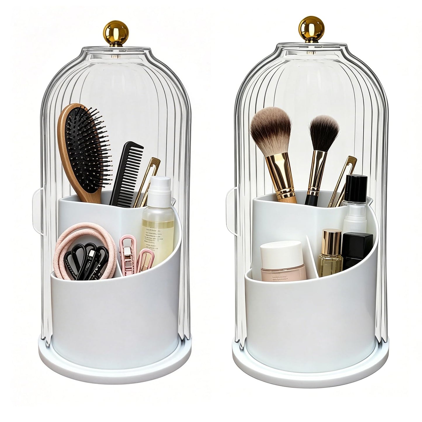 PINGANBUSU Makeup Brush Holder Organizer with Clear Lid, 360 Rotating Sliding Opening Dustproof Brushes Container for Vanity Bathroom Countertop, Acrylic Brush Storage Case