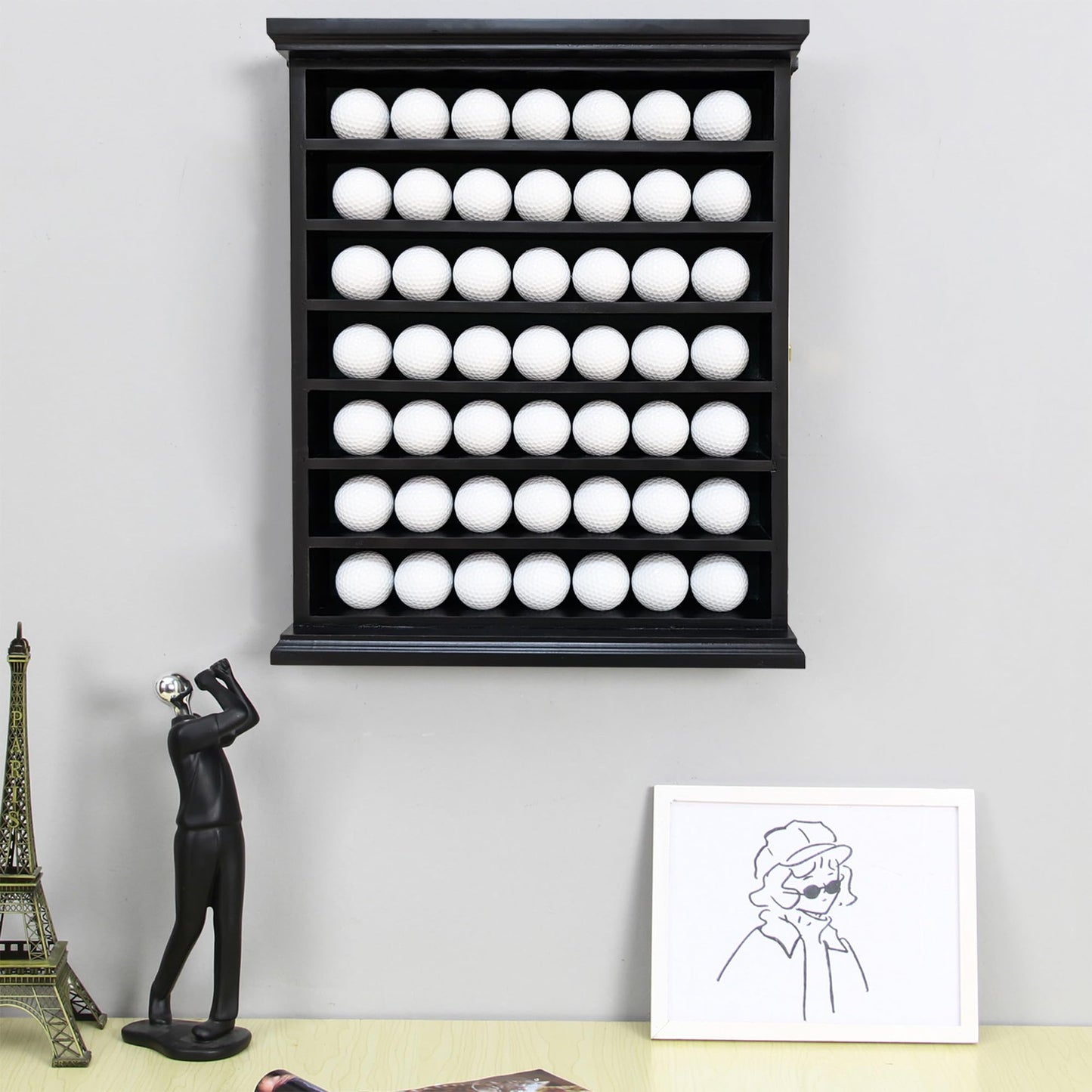 Stylish Golf Ball Golf Ball Display Case - Solid Wood Shadow Box for Home, Office, and Exhibition Display - Ideal Storage and Showcase Solution - Black Color