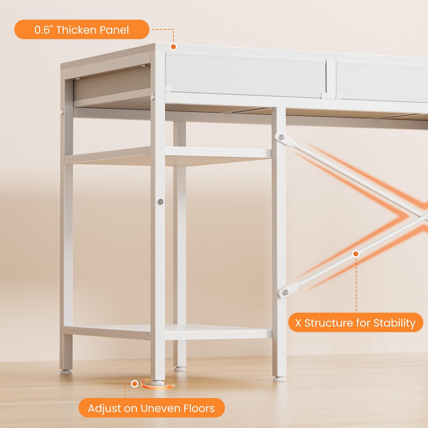 OLIXIS Computer Desk with 6 Drawers, 55 inch Office Workstation with Storage Shelves, Reversible Gaming Setup, Corner Table with Storage Drawers, Work for Home Office, Study, Living Room, White