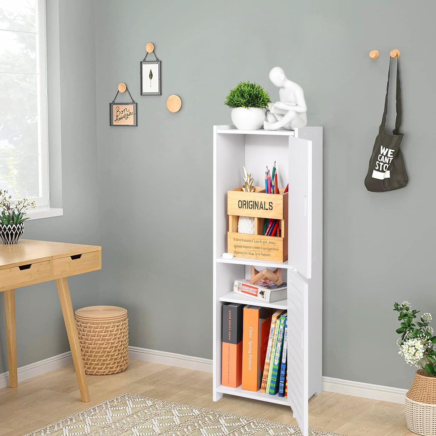 YARUKIMA Bathroom Floor Storage Cabinet,White