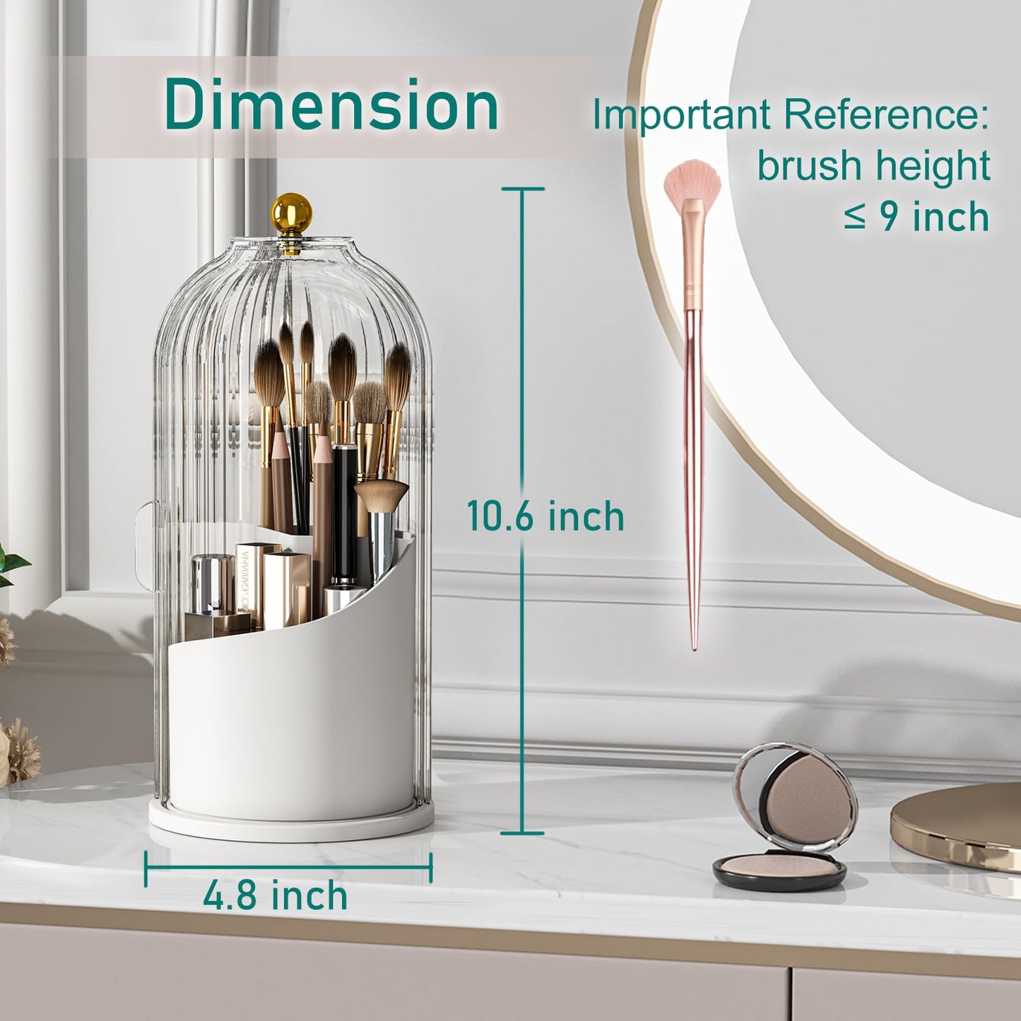 GAXmi Makeup Brush Holder with Lid Rotating Cosmetic Organizer, Transparent