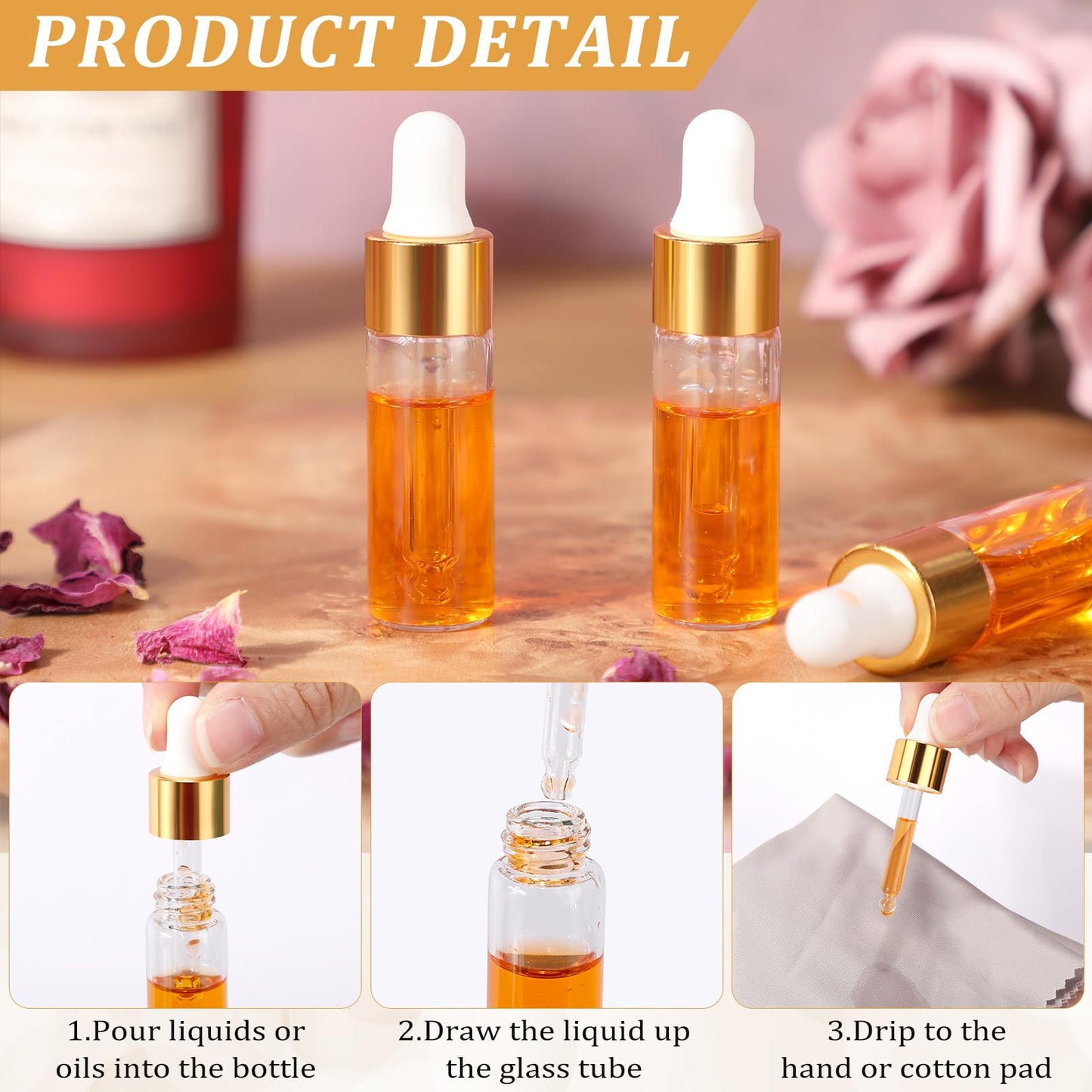 Bokon 100 Pcs Glass Dropping Bottles Mini Essential Oil Dropper Bottles Empty Sample Vials with Black Cap Tiny Storage Jars with Dropper for Perfumes Cosmetic Liquid Aromatherapy Lab (Clear, 5 ml)