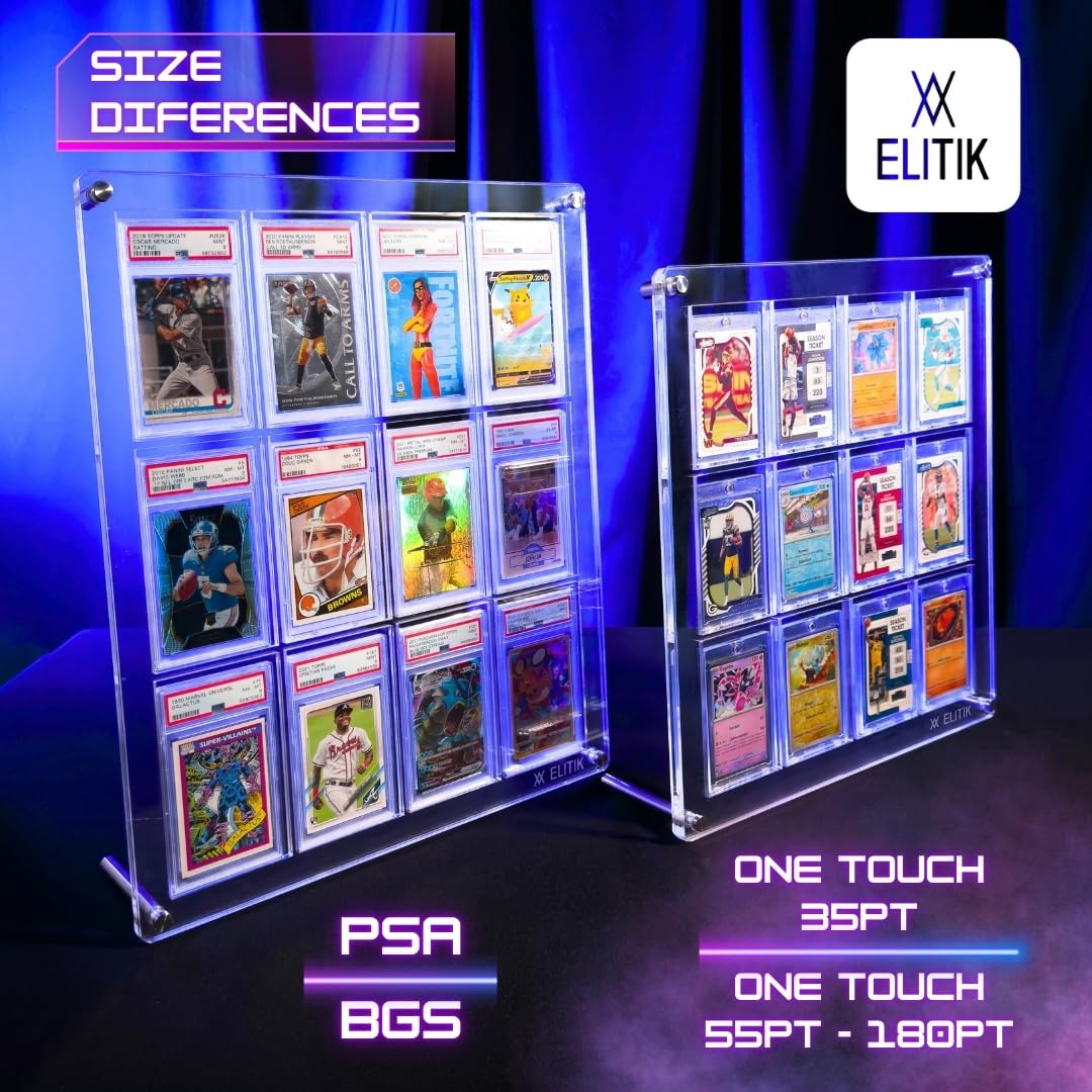 ELITIK Acrylic Card Display Case for BGS, HGA & MAGPRO Slabs – Holds 12 Graded Cards, Wall Mount or Desktop Frame, Premium Clear Acrylic Display for Sports Cards, Baseball, Basketball...