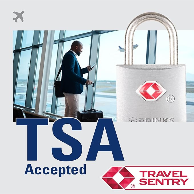 BRINKS TSA Approved Padlock, 22mm Aluminum, Chrome-Plated with Hardened Steel Shackle, TSA Locks for Luggage, 2-Pack