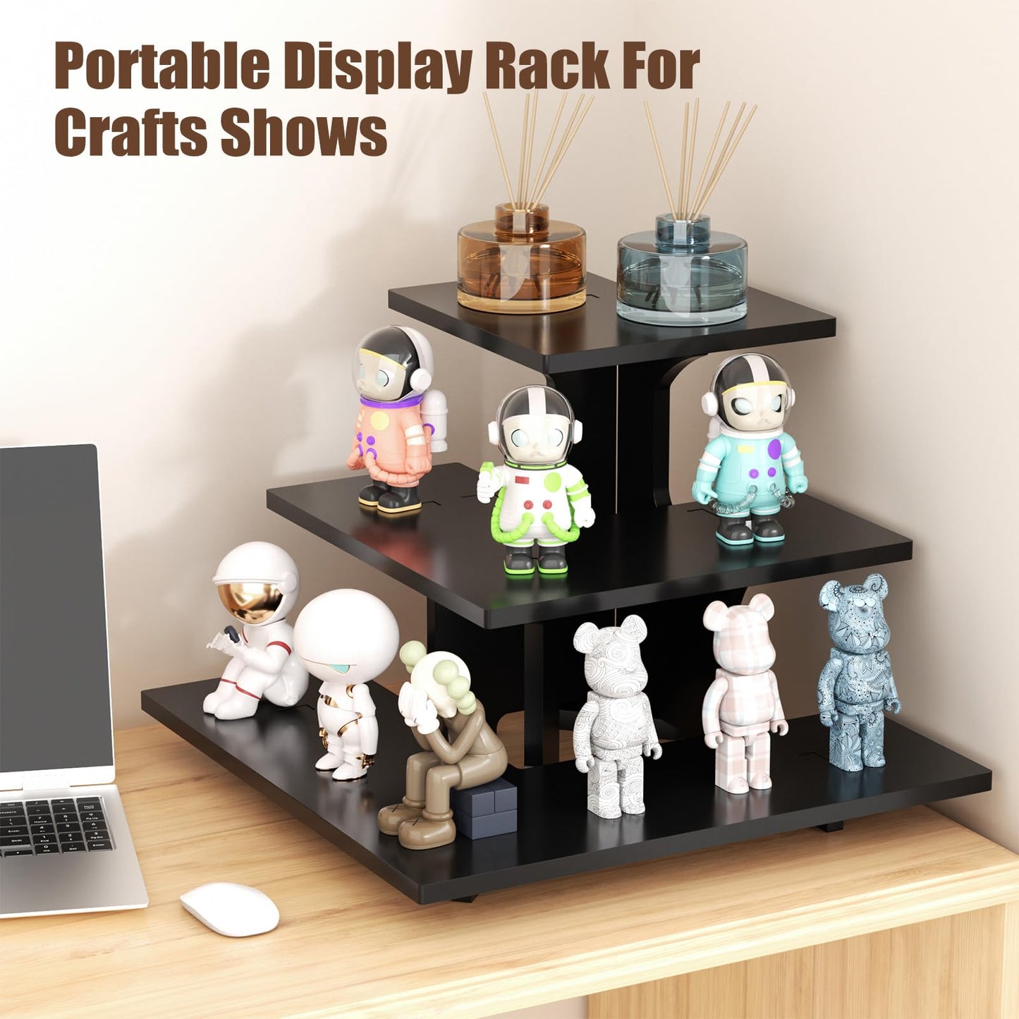 YadklDrnE 3 Tier Retail Table Display Stand for Vendors & Events - Portable PVC Riser Shelves for Farmers Market, Craft Shows, Cupcakes, Candles & Jewelry (Black)