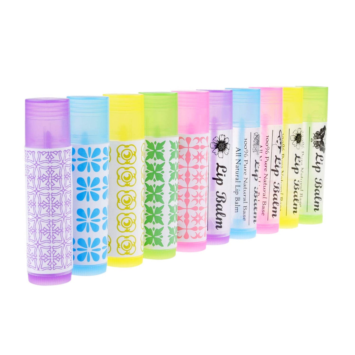 Kare & Kind DIY Lip Balm Container Tubes - 50-Pack (10x5 Colors) - Including 50 Writeable & Printed Lip Balm Stickers - Twist Mechanism and a Cap - 3/16 Oz (5.5 ml) - Moisturizing