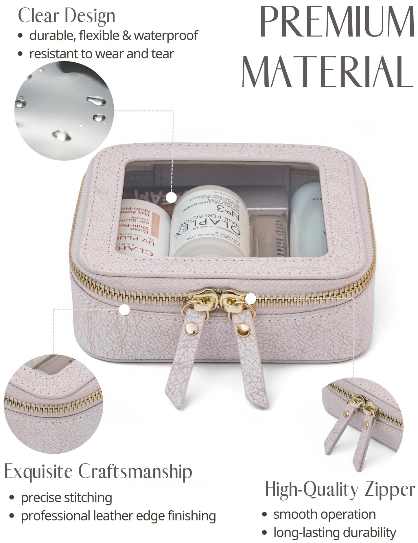 Popvibe Clear Makeup Bag Travel Cosmetic Case Transparent Toiletry Bag with Zipper, Portable Make Up Organizer Traveling Compact Car Bag for Essentials, Light Pink, Mini