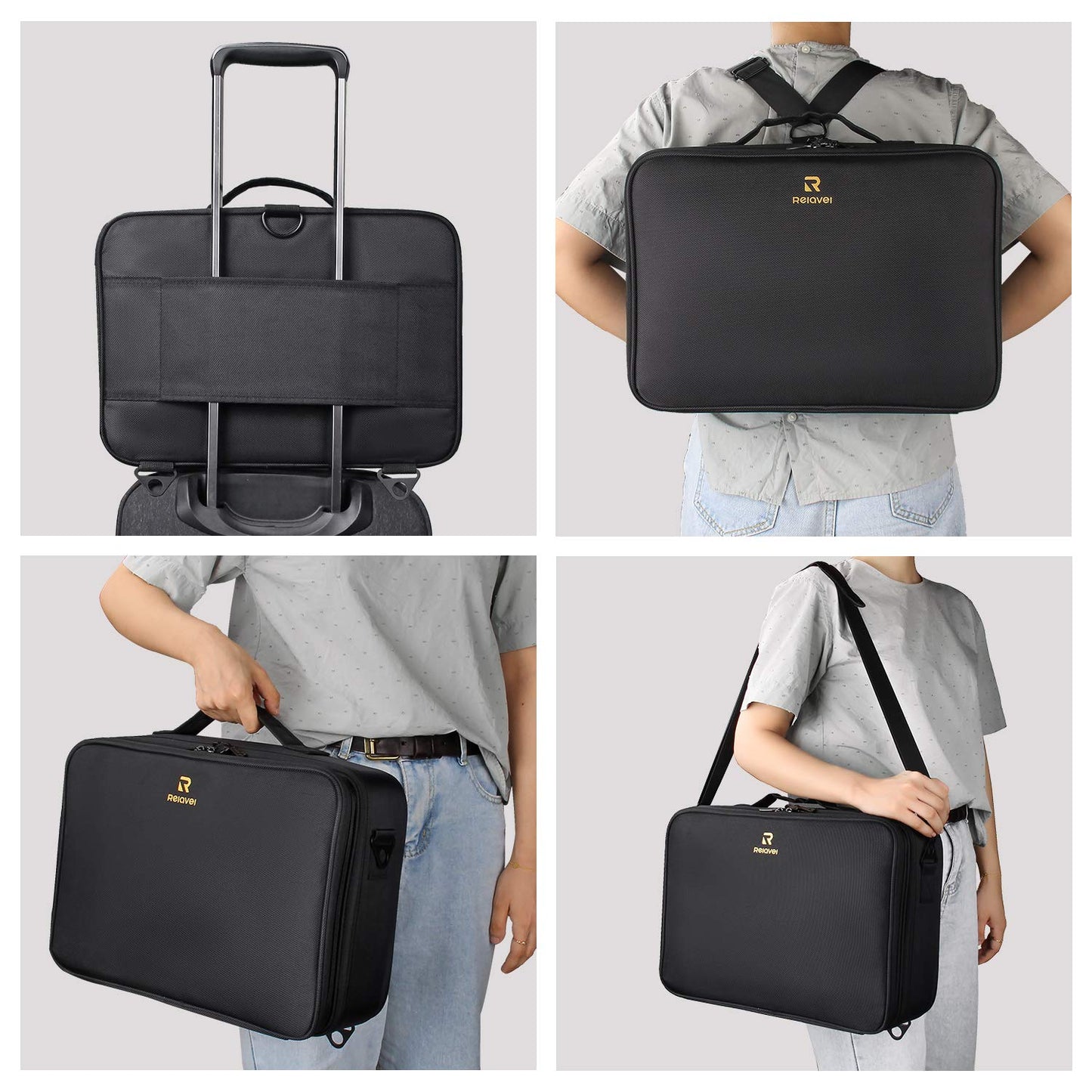 MONSTINA Large Makeup Case, 3 Layers Makeup Bag Cosmetic Organizer Brush Bag Barber Train Case Makeup Artist Box for Hair Curler Hair Straightener Brush Set and Cosmetics