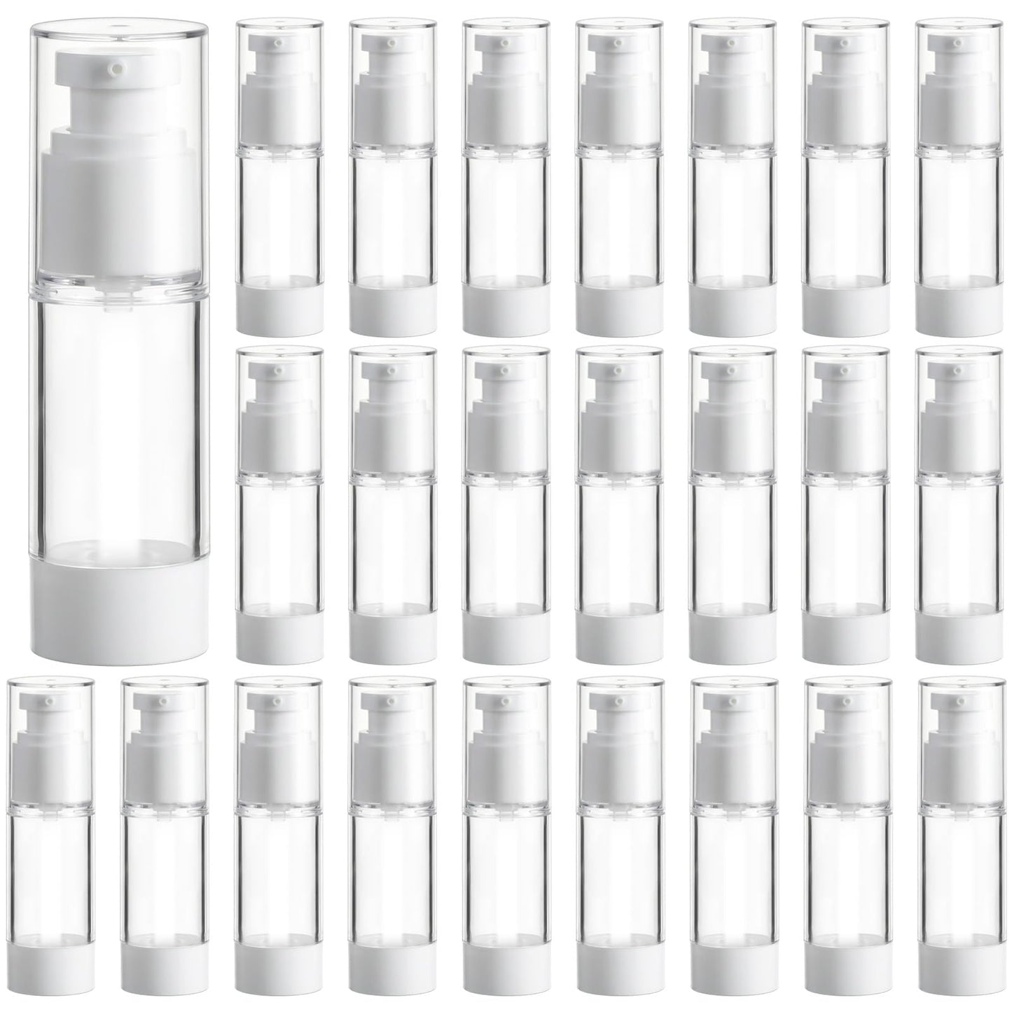 Afcabakila 24 Pcs Clear Airless Pump Bottles Travel Size 1 Oz 30ml Refillable Cosmetic Dispenser Vacuum Plastic Empty Lotion Pump Dispenser Liquid Toiletry Container