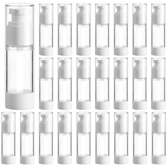 Afcabakila 24 Pcs Clear Airless Pump Bottles Travel Size 1 Oz 30ml Refillable Cosmetic Dispenser Vacuum Plastic Empty Lotion Pump Dispenser Liquid Toiletry Container