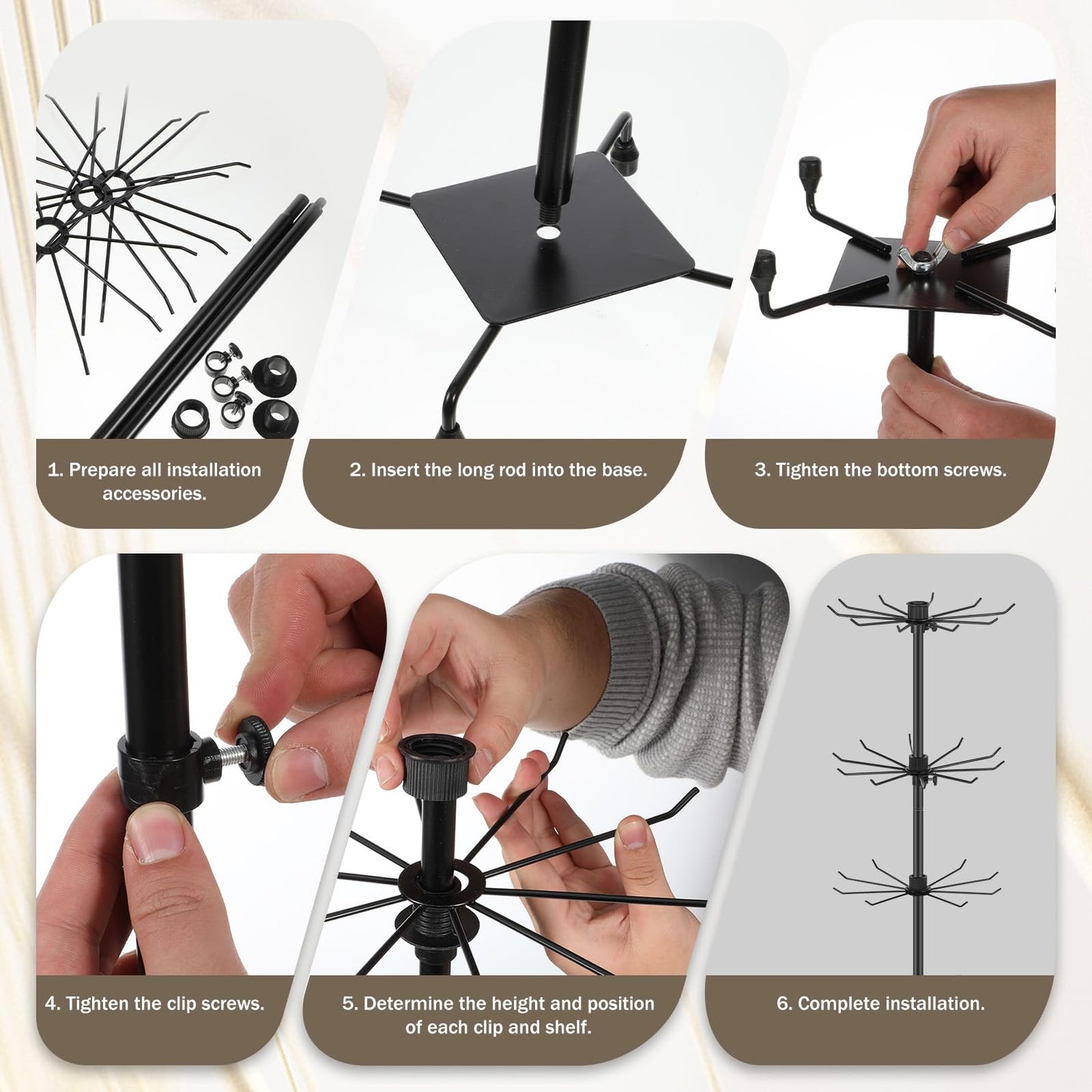 IMengjbang 2 Pack 3 Tiers Rotating Jewelry Display Stand with Hooks, Black Adjustable Height Metal Earrings Stand for Jewelry Necklace Earrings Keyring Socking Hats Keychain Display Stand