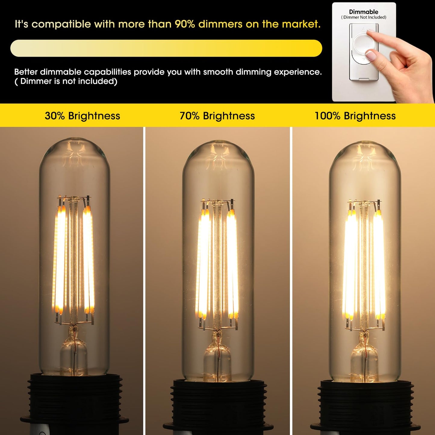 Gozelux Dimmable E26 LED Bulb 6W Equal 60 Watt Warm White 2700K E26 Edison AC120V 750LM Tubular T9 T10 LED Light Bulb for Rustic Pendant, Chandeliers, Wall Sconces, Pack of 8