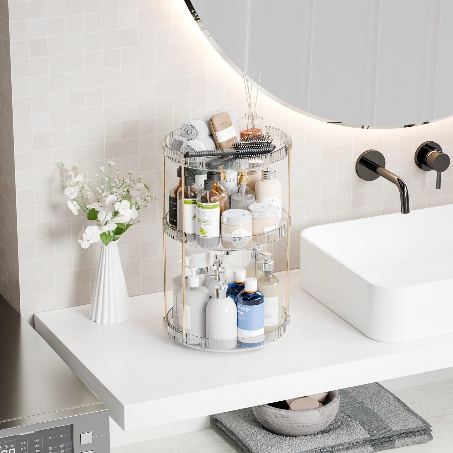 Yieach Acrylic 360 Rotating Makeup Organizer and Perfume Organizer,3 Tier Make Up Holder and Acrylic Skincare Organizers for Countertop,Vanity,Bathroom,Clear Spinning Beauty Organizer for Face Product