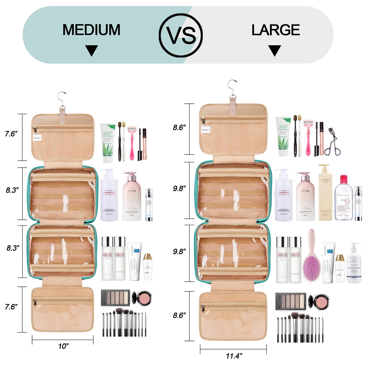 COOSKY Travel Hanging Toiletry Bag for Women, Cruise Ship Essentials, with Jewelry Organizer, Extra Large Makeup Dopp Kit, Waterproof Cosmetic Bags, Toiletries Kit Set with Trolley Belt, Blue