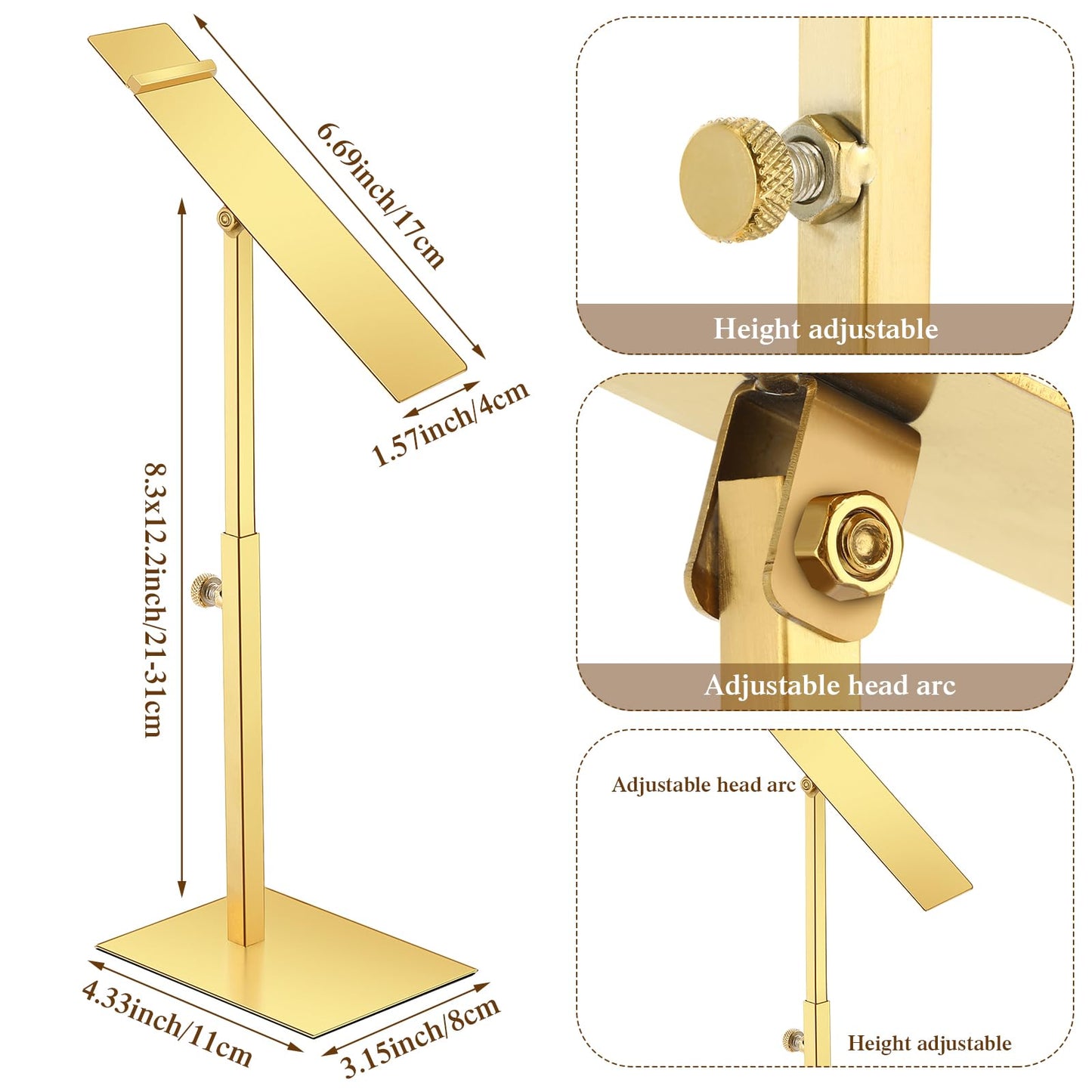 Therwen 8 Pcs Gold Shoe Display Stand Shoe Rack Stainless Steel Golden Metal Riser High Heel Display Rack Holder for Home Shopping Malls (Square Shape,Golden)