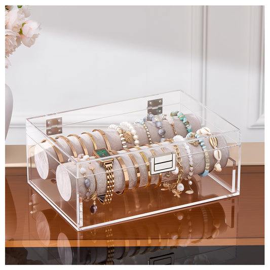 Lolalet Acrylic Bracelet Organizer Box, Clear Jewelry Display Holder for Bangles Watches, Jewellery Accessories Storage Case for Women -No Drawer