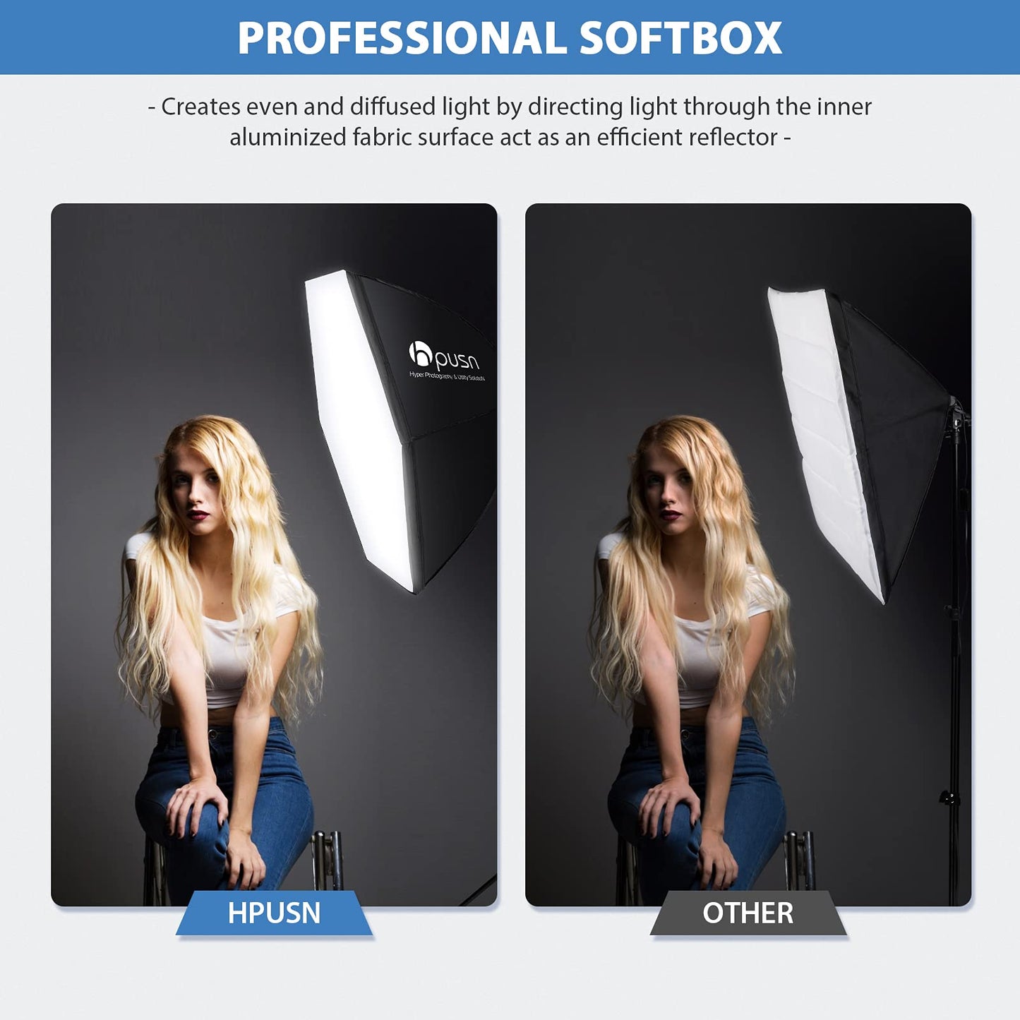 HPUSN Softbox Photography Lighting Kit, 30"X30" Softbox Lighting Kit, 2pcs E27 Socket 5400K LED Bulb, Photo Studio Light for Portrait Lighting, Photography/Video Recording/Live Streaming/YouTube
