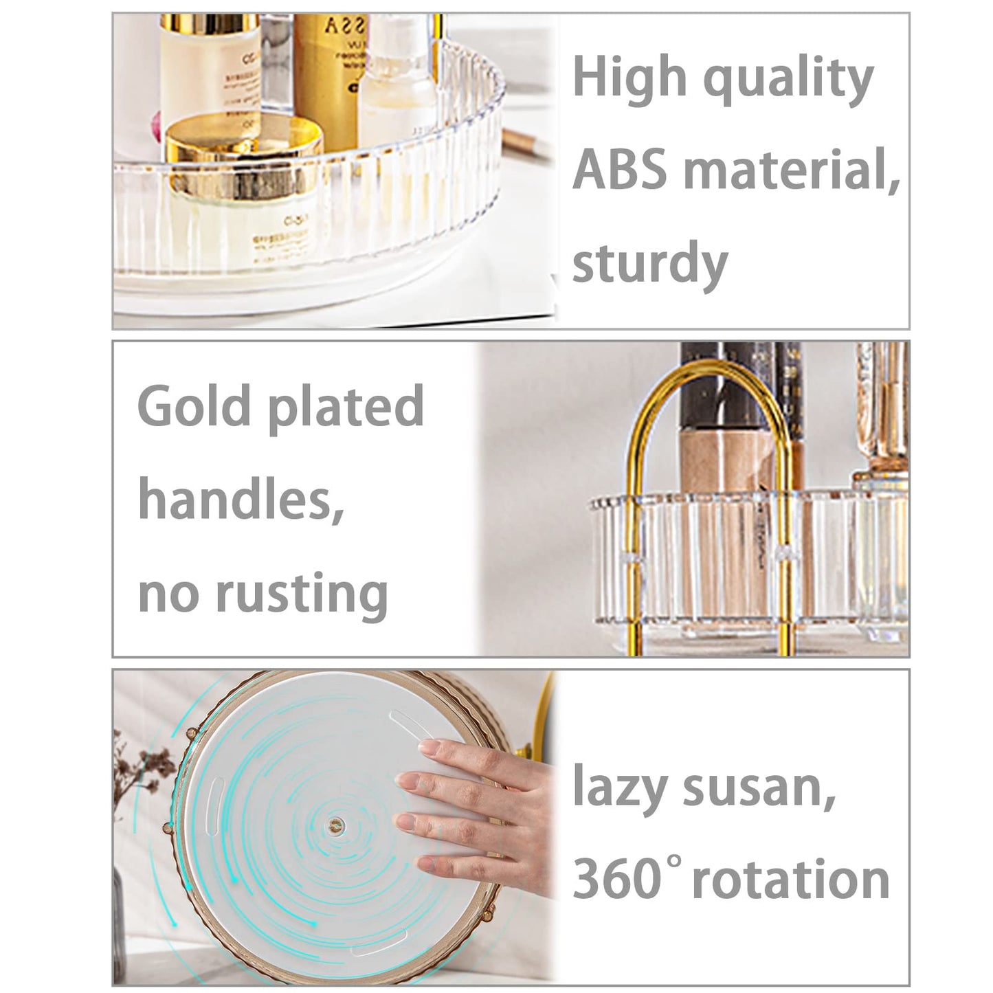 shuang qing Rotating Makeup Organizer for Vanity, Large Capacity Skincare Perfume Storage, Bathroom Counter Organizer, 360 Spinning Cosmetic Dresser Countertop Organizers (Clear, 3 Tier)